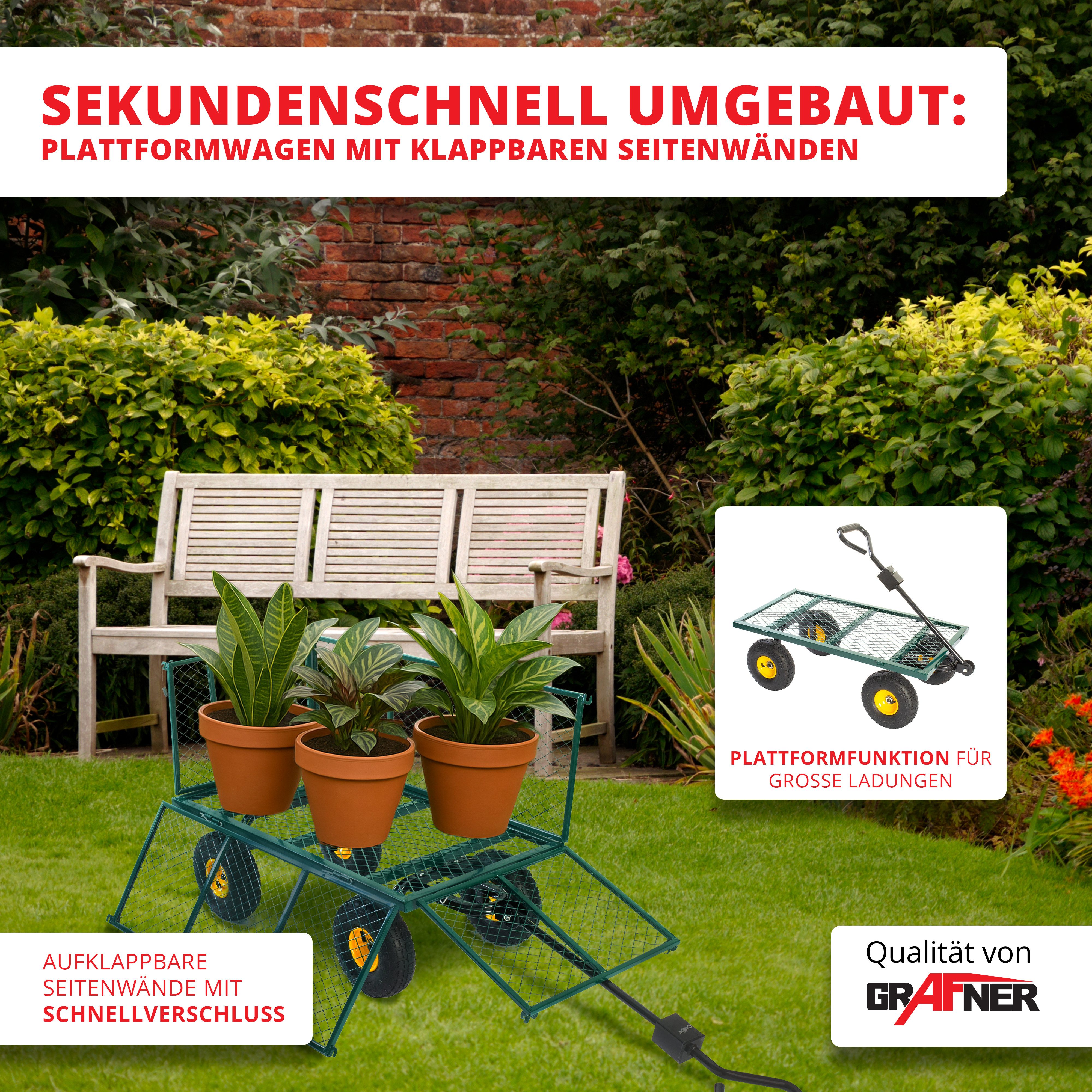 Thumbnail - Grafner Transportwagen Gartenwagen Transportwagen 550 kg luftbereift Plane, Tragkraft bis 550 kg
