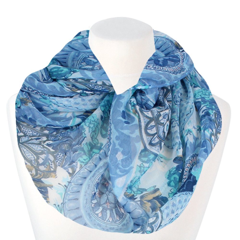 leichter türkis weiss Shirts & Loop Schal blau Blumen Blumen & mit Mandala Loopschal - Damen Mandala, Tini Muster-