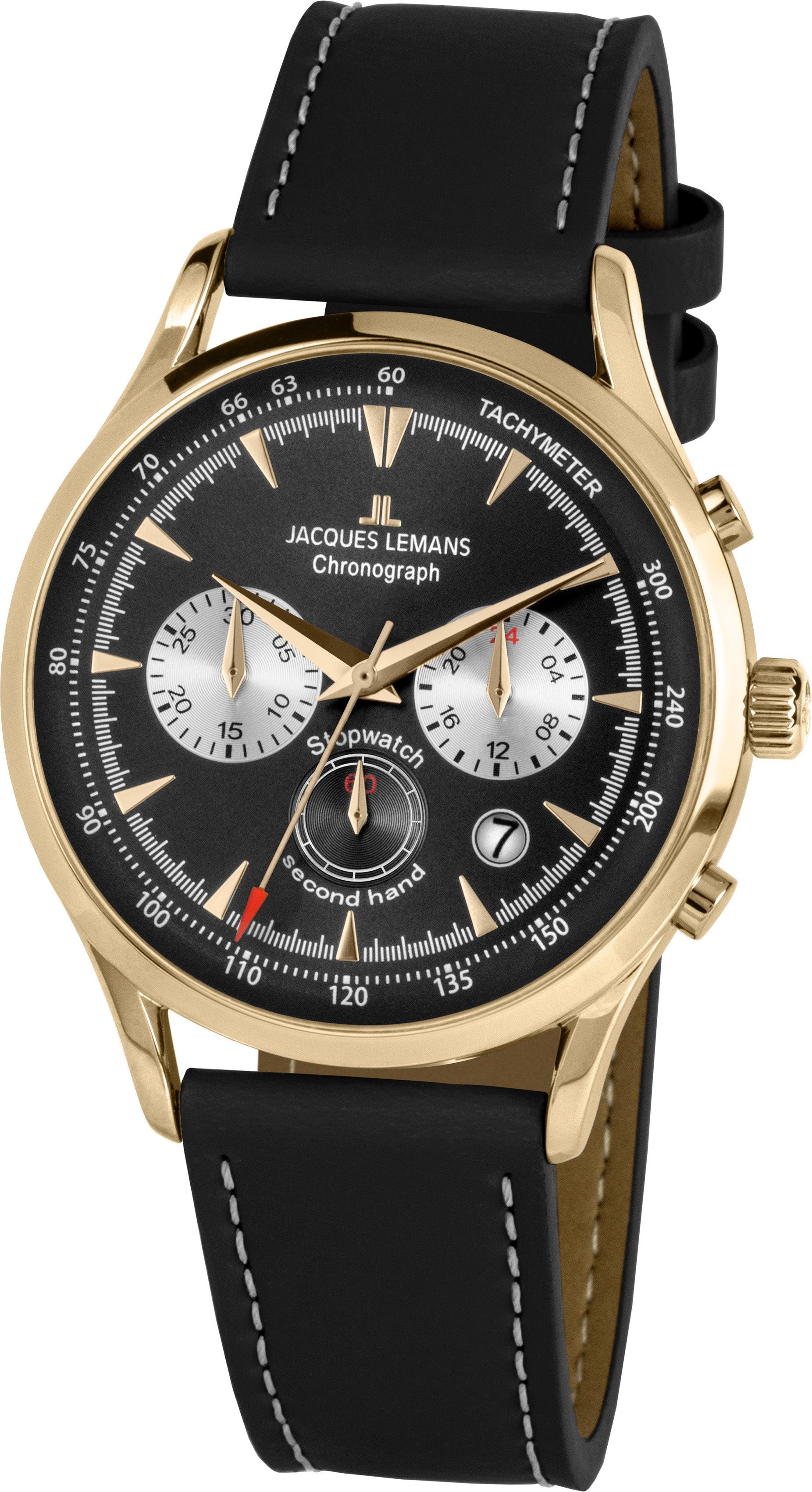 Jacques Lemans Chronograph Retro Classic, 1-2068I, Quarzuhr, Armbanduhr, Herrenuhr, Datum, Stoppfunktion