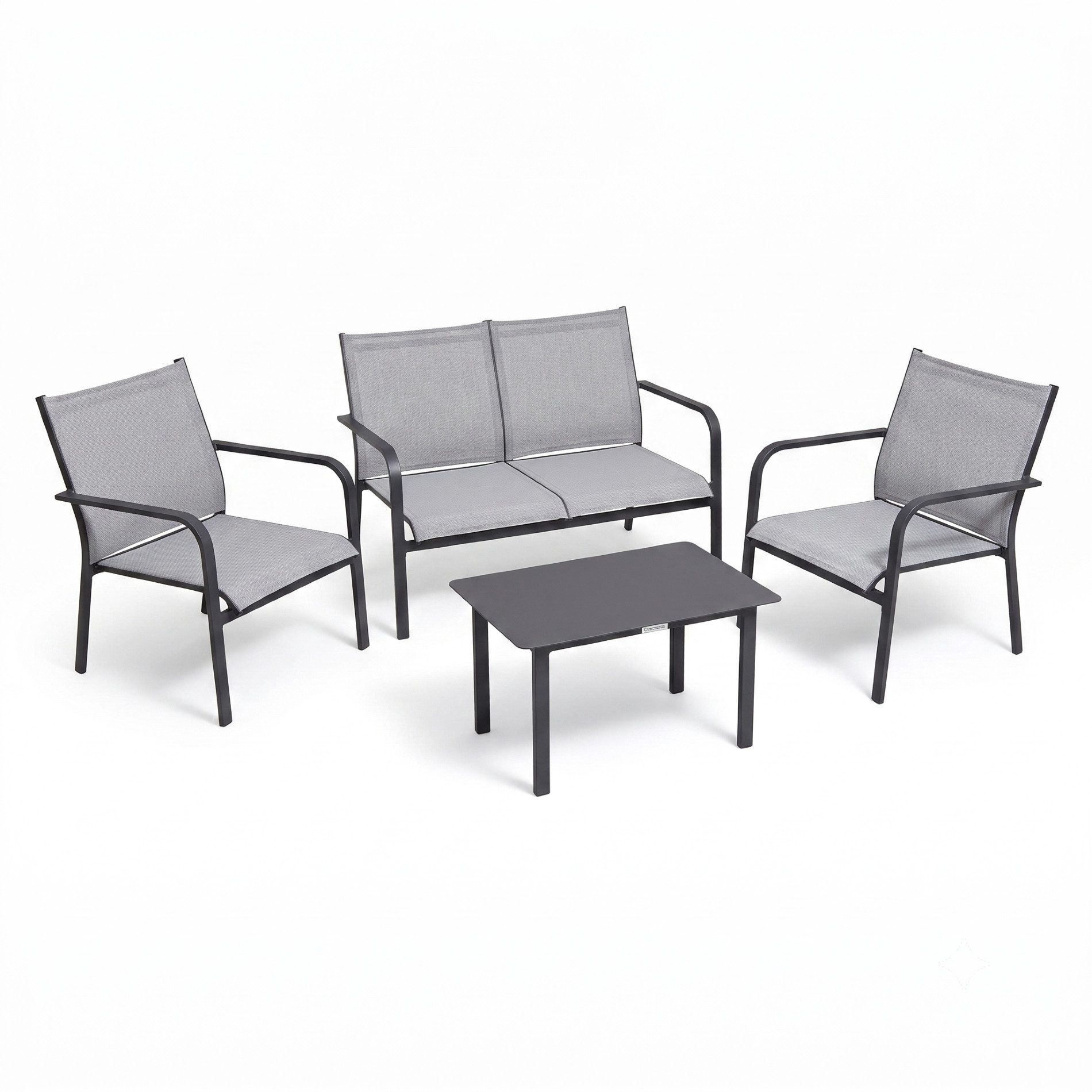 Jati & Kebon Gartenlounge-Set Dransy, Loungeset, Outdoor-Set, (2 Loungesessel, 1 Loungesofa & 1 Loungetisch, 4-tlg), für 4 Personen, Aluminium eisengrau, Textilgewebe