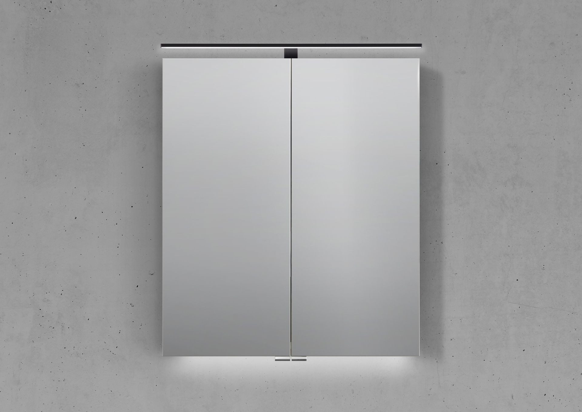 Intarbad Badezimmerspiegelschrank 2-türiger Spiegelschrank mit MULTI LED Aufsatzleuchte, dimmbar (Doppelspiegeltüren, Holz-/ Lackdekore, Maße von 60 bis 120 cm wählbar, Höhe 70 cm, Glasfachböden, Magnetleiste & Kosmetikspiegel Ø 12 cm) Vormontierte Lieferung, Floatglas, 160 kg Traglast, Made in Germany