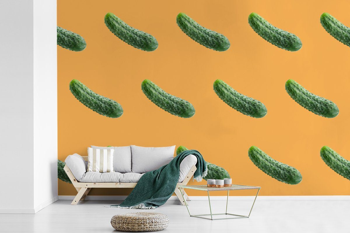 Gemüse St), Kinderzimmer, Wohnzimmer, MuchoWow Wallpaper Tapete für Vinyl Matt, Orange, Fototapete bedruckt, - Schlafzimmer, (6 - Muster