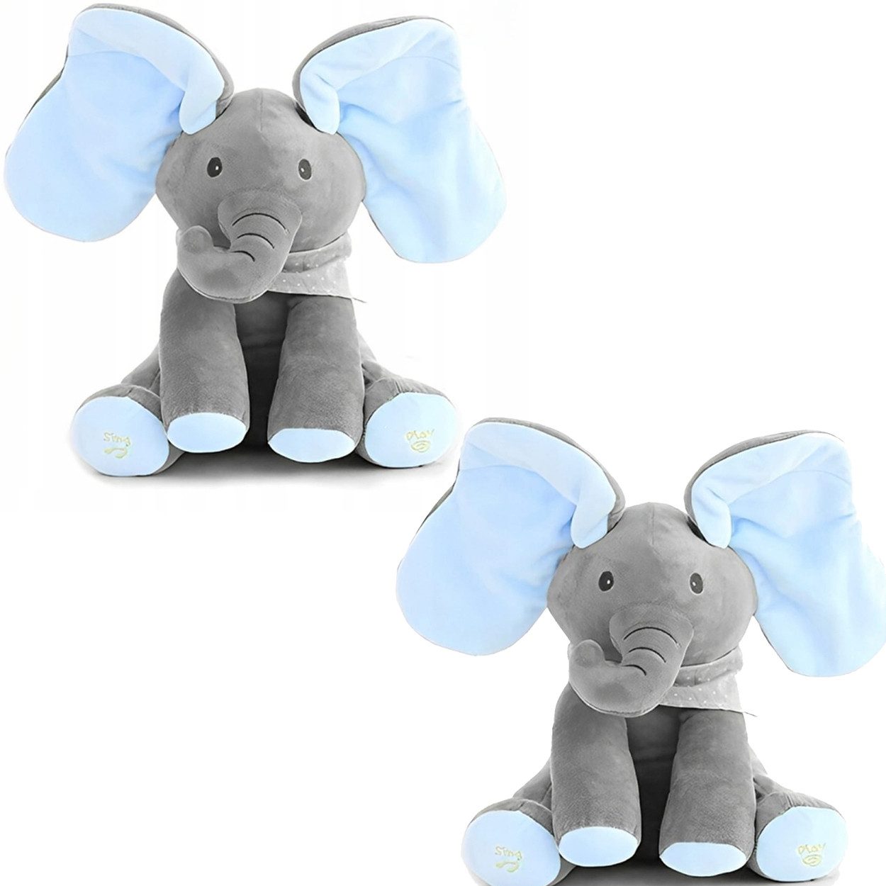 Hard-er Plüschfigur Interaktiver Plüsch-Elefant weich blau 2 Stück (Plüschfigur, 2-St., 2 blaue interaktive Plüsch-Elefanten), 2er-Set mit beweglichen Ohren für gemeinsames Spielen