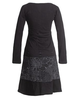 Vishes Jerseykleid Lagenlook Langarm Kleid mit Blumen-Spitze bedruckt Elfen, Hippie, Boho, Goa Style