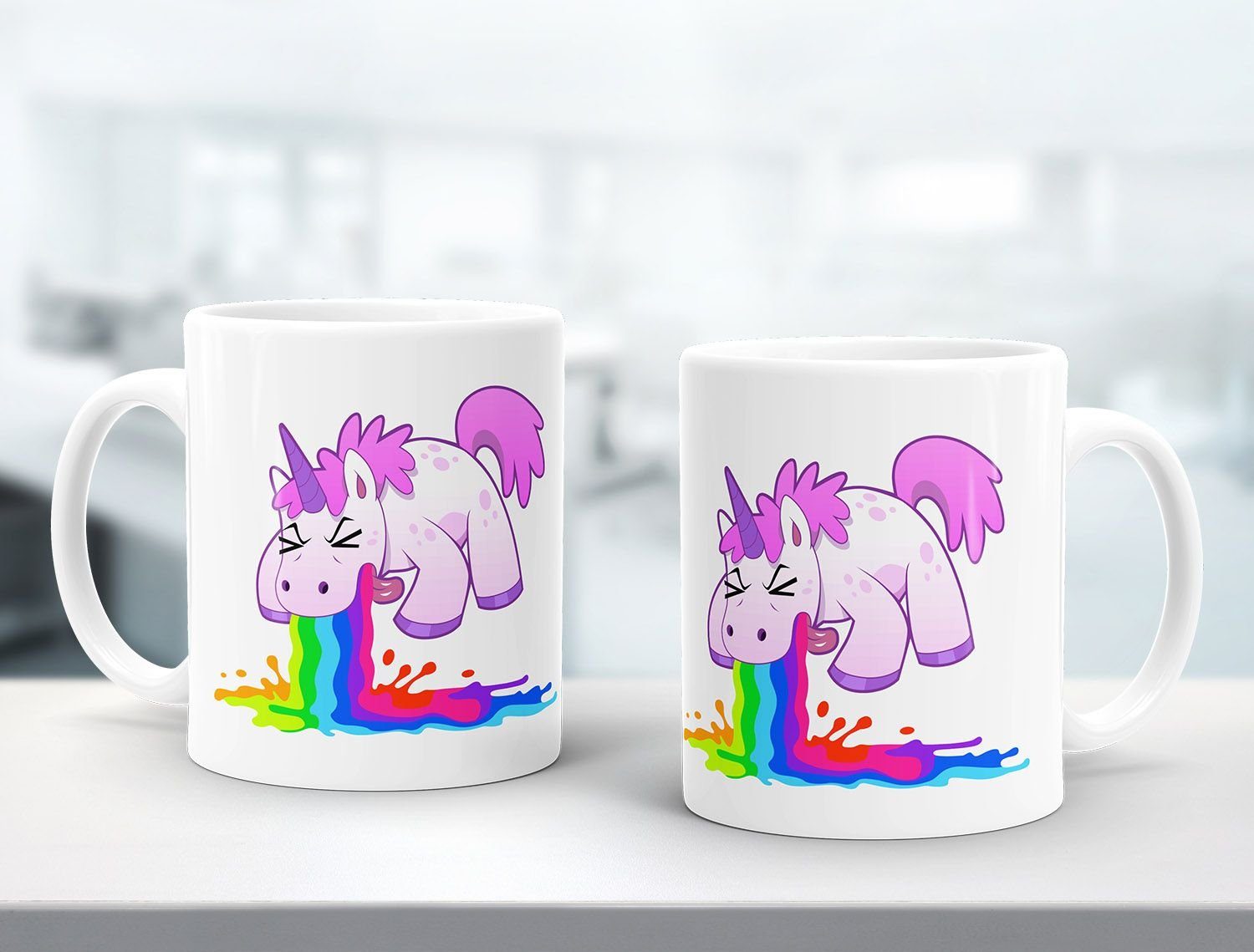 MoonWorks Tasse Kaffee-Tasse kotzendens Einhorn Brechend einfarbig, Keramik