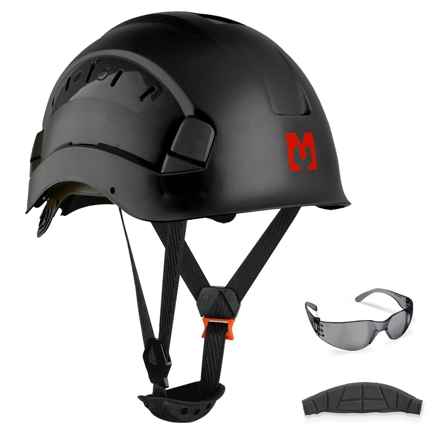 Mustbau Schutzhelm Arbeitshelm, EN397, ABS-Material, 53-63cm Verstellbarer Kopfumfang, Sicherheitshelm Bauhelm mit Anti-Beschlag-Brille und Schweißband