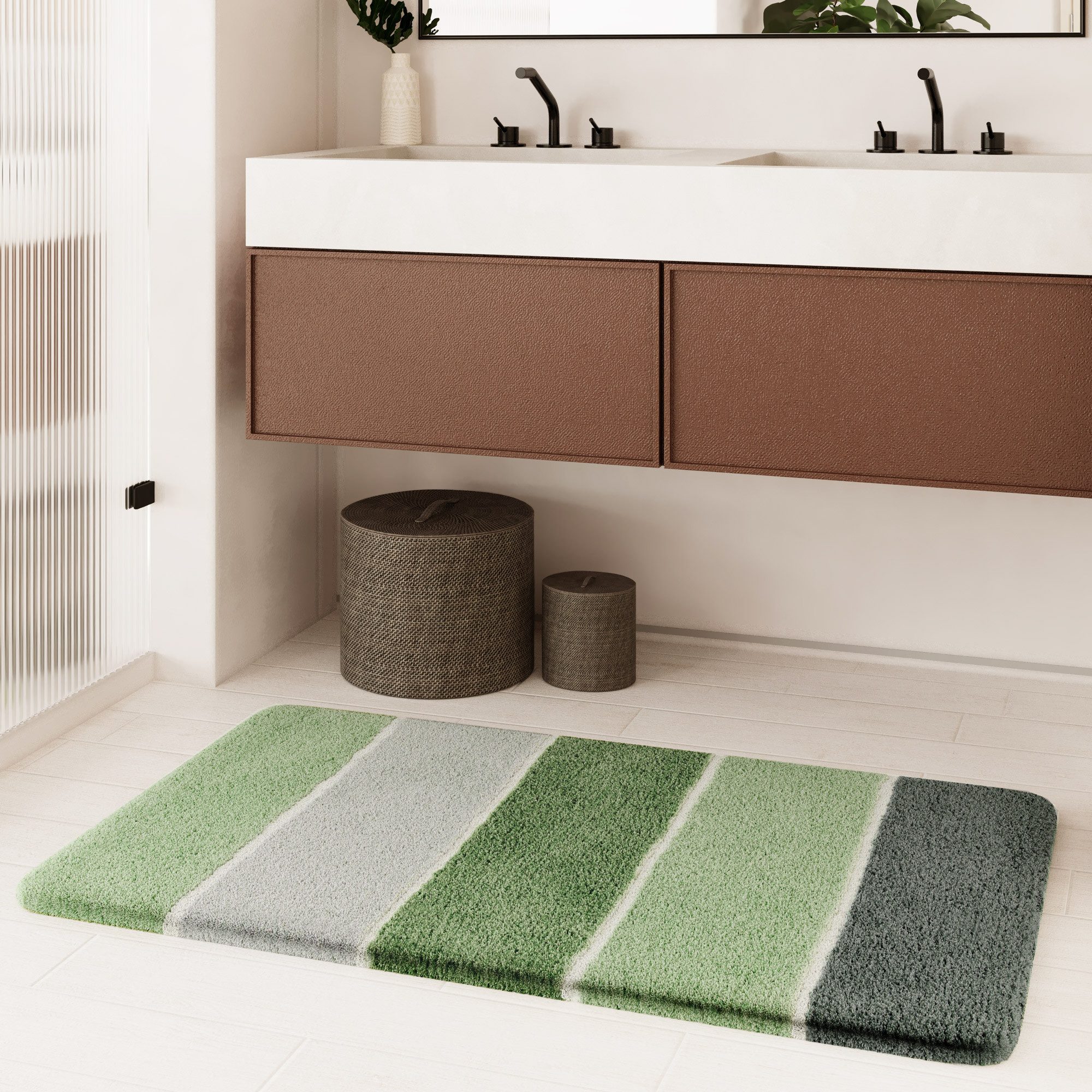 Homie Living Badematte Rio Marina, Höhe 30 mm, rutschhemmend beschichtet, schnell trocknend, fußbodenheizungsgeeignet, Polyester, rechteckig, flauschiger Badteppich, modern gestreift, waschbar, Badezimmerteppich