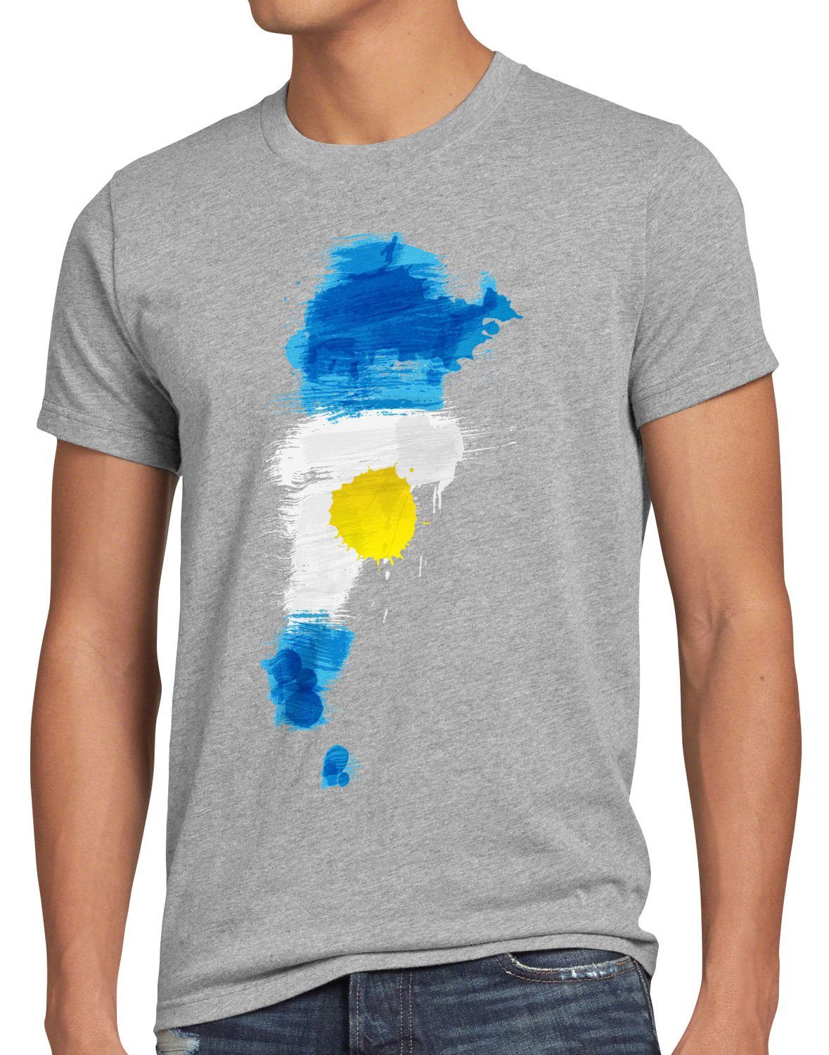 Flagge Argentina Fahne Sport Fußball EM T-Shirt meliert grau Print-Shirt style3 Argentinien WM Herren