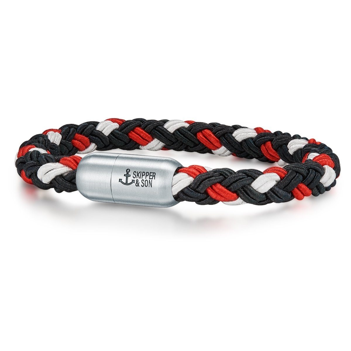 Skipper & Son Armband Segeltauarmband aus Nylonkordel, in schwarz/rot/weiß, aus Segeltau