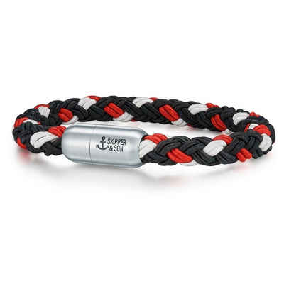 Skipper & Son Edelstahlarmband Segeltauarmband aus Nylonkordel, in schwarz/rot/weiß, aus Segeltau