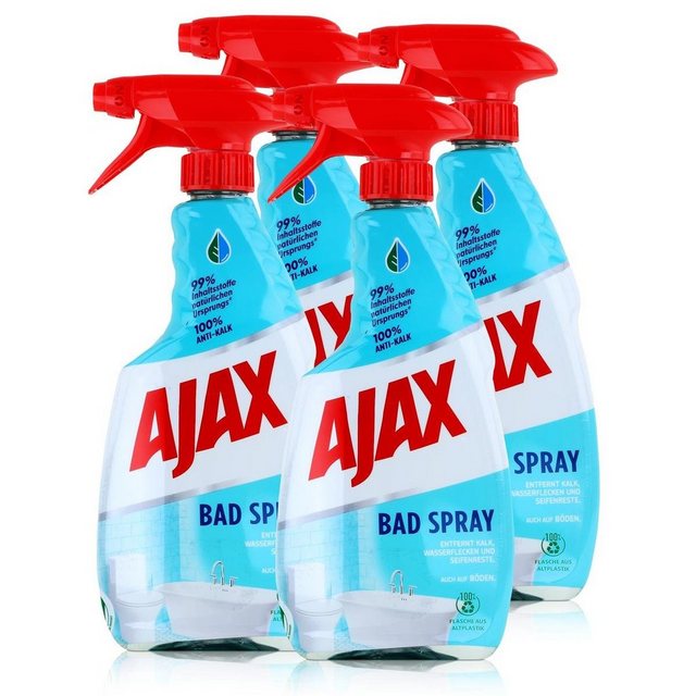 AJAX Ajax Bad Spray Badreiniger 500ml – Entfernt Kalk & Seifenreste (4er Pa Badreiniger