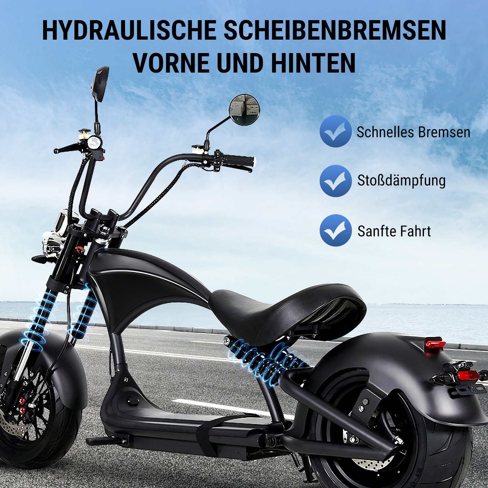 Vankel E-Scooter M1P 60V 2000W Motor 30AH 45km/h Up to 100km, 45 km/h, 100 km range, disc brakes, front and rear shock absorbers