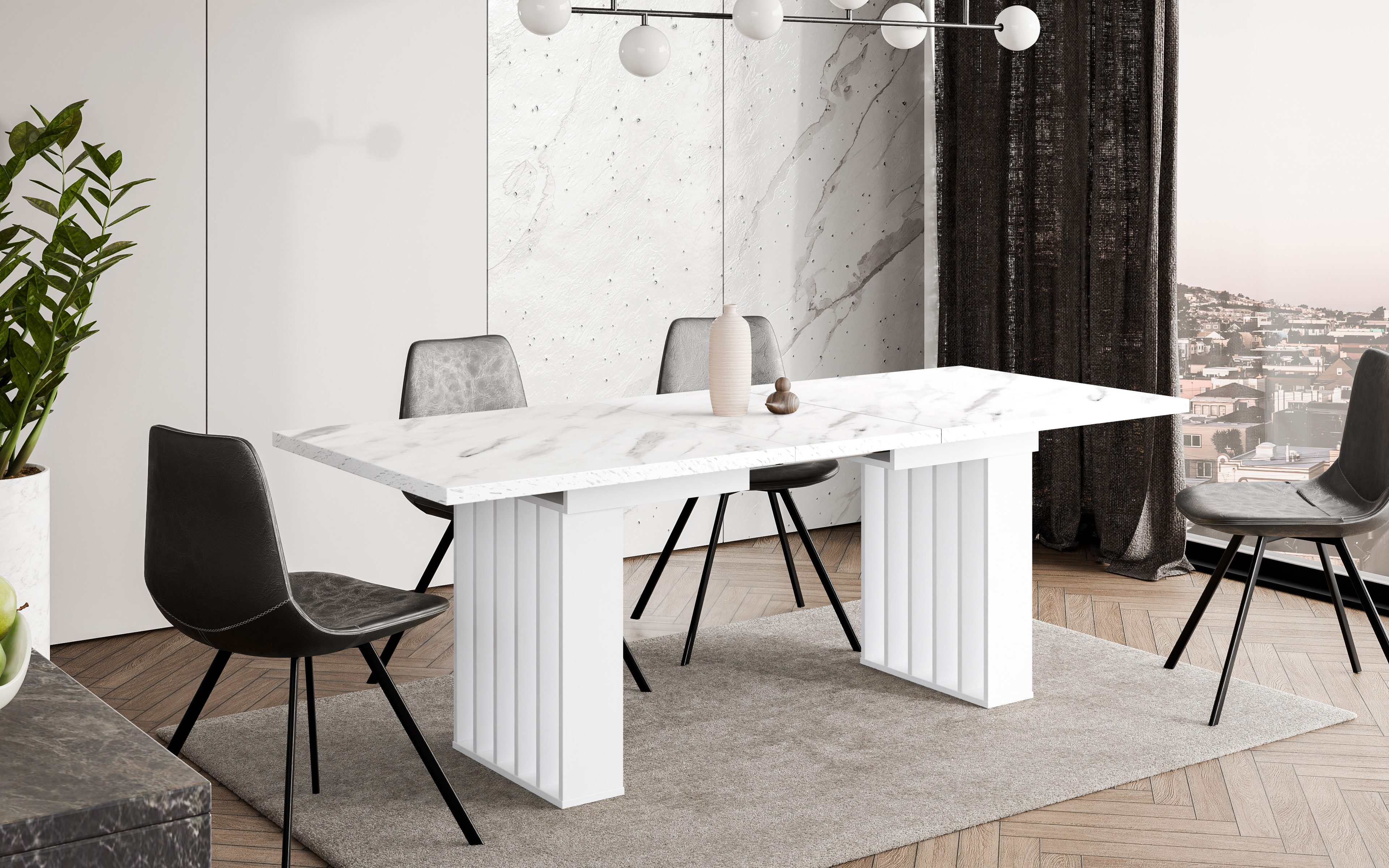 Home Collective Esstisch ausziehbar Tisch Küchentisch Esszimmertisch Ausziehtisch (160-240 x 80 cm Esszimmer Küche Wohnzimmer Esstisch erweiterbar), Säulengeste – Bild 4 von 5