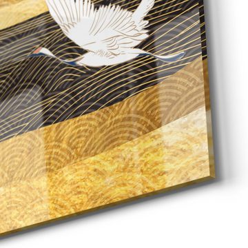 DEQORI Glasbild 'Fliegende Kraniche', 'Fliegende Kraniche', Glas Wandbild Bild schwebend modern