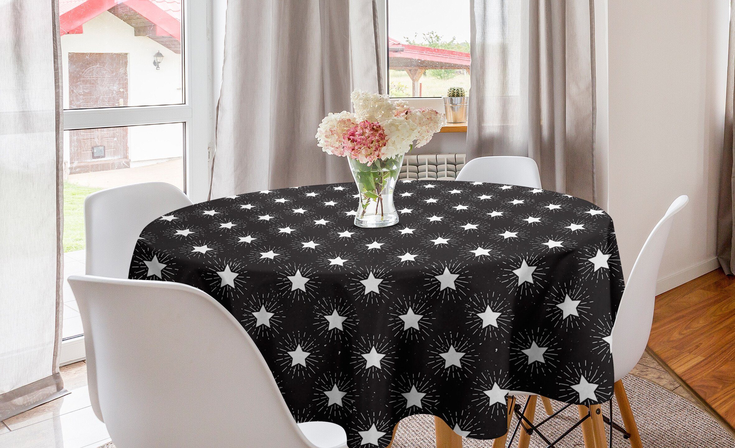 Dekoration, Küche Abakuhaus Theme Rays Tischdecke Abdeckung Grungy Sterne für Esszimmer Sterne Tischdecke Kreis