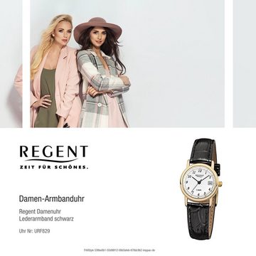 Regent Quarzuhr Regent Damen-Armbanduhr schwarz Analog, Damen Armbanduhr rund, klein (ca. 25mm), Lederarmband