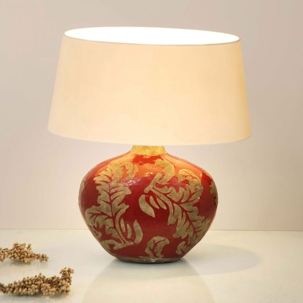 Holländer Tischleuchte Toulouse Oval Keramik Glasiert Rot-Schlamm rot | Tischlampen