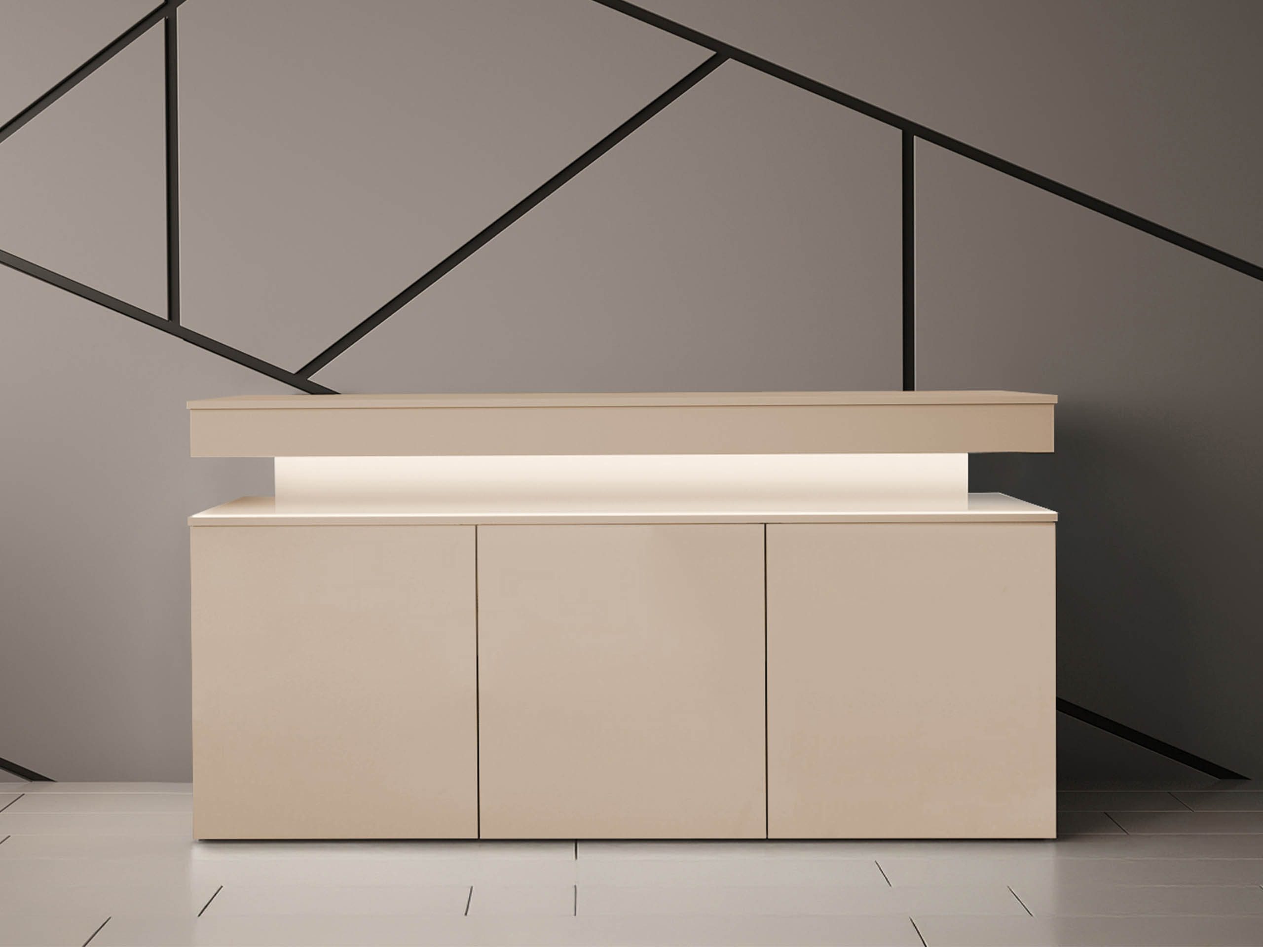 MIRJAN24 Kommode Glossa Bis 3D 160 (mit drei Drehtüren), Weißer LED-Beleuchtung