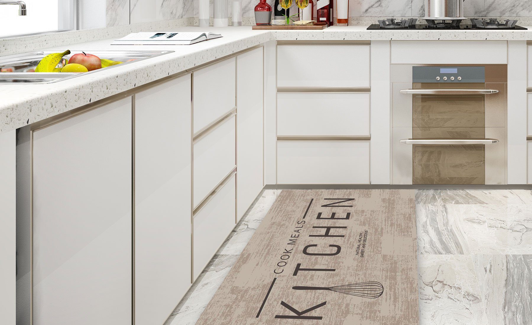 6 mm, Waschbar Jungengel Küchenläufer Fußbodenheizungsgeeignet einsetzbar, Beige Universell Höhe: Praktisch, Teppich Cook & Textilien, Meals Kitchen