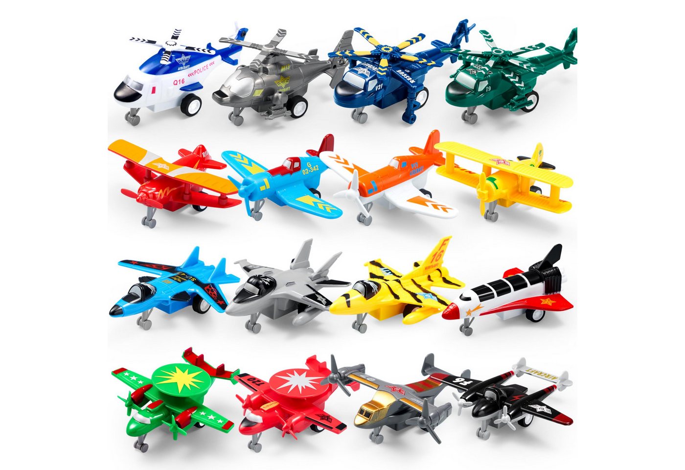 JOYIN Spielzeug-Flugzeug JOYIN 16-teiliges Flugzeug Spielzeug zum Zurückziehen, ab 3 Jahren Jun, (16-tlg)