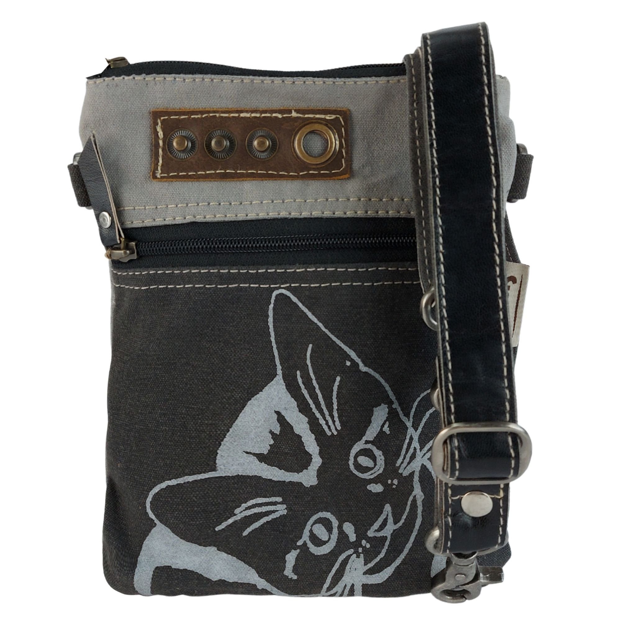 Sunsa Umhängetasche Damen Canvas, Tasche schwarze mit Katzen Tasche Crossbody aus Katzen Motiv, Umhänge Damen Motiv