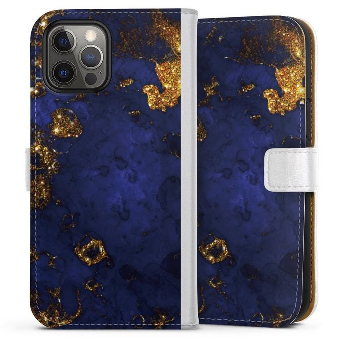 DeinDesign Handyhülle Marmor Gold Utart Blue and Golden Marble Look Apple iPhone 12 Pro Hülle Handy Flip Case Wallet Cover