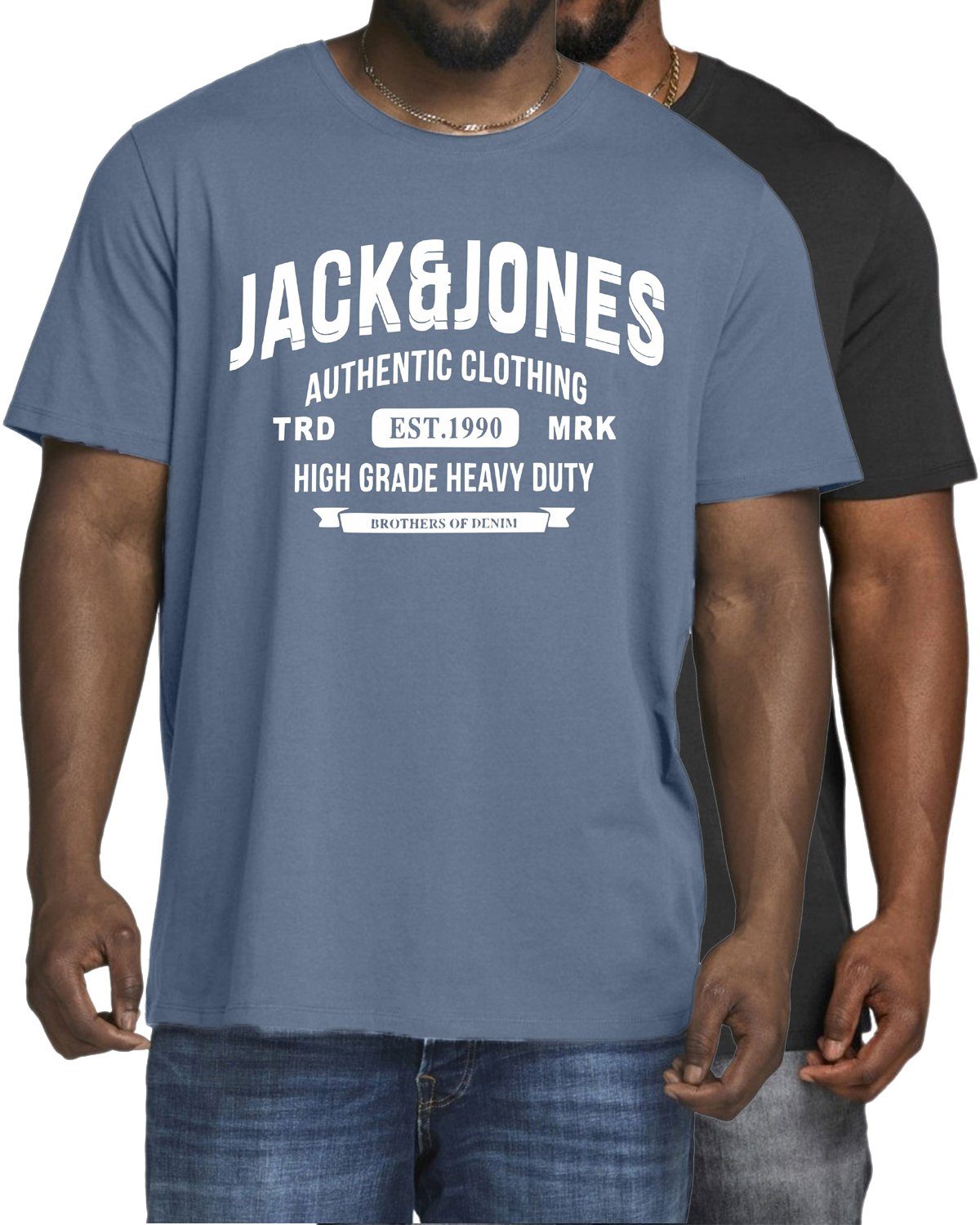 Jack & Jones Print-Shirt (2er-Pack) in Unifarben, aus Baumwolle Pack-01