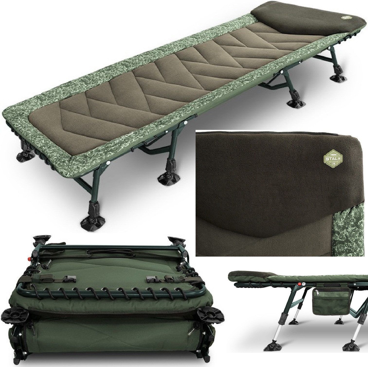Delphin.sk Angelliege Delphin Deluxe Liege - Angeln - Camping - Seitentasche - Bequem (1-St) Bequeme Matratze, Stabiles Gestell