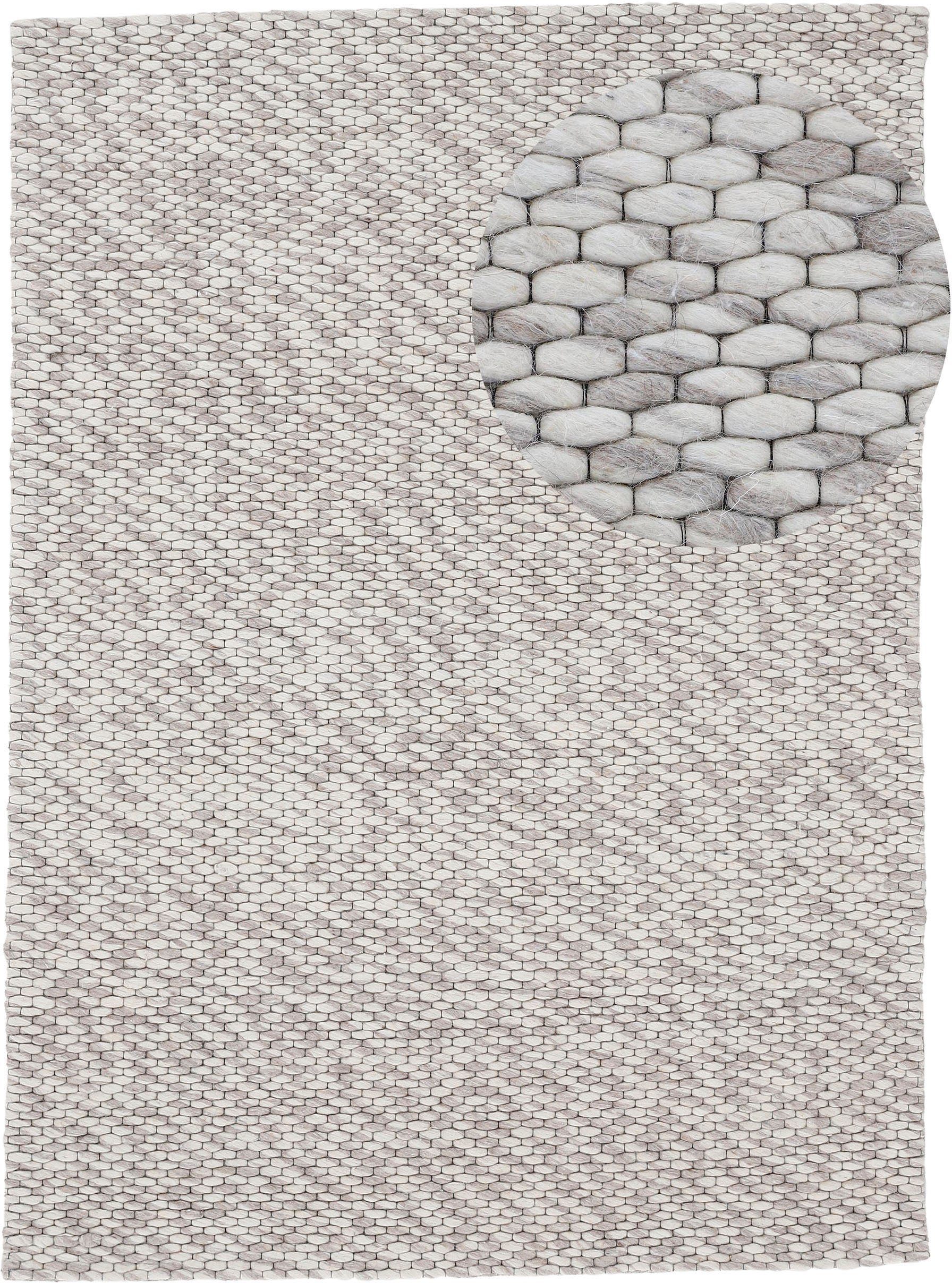 Wollteppich Sina, carpetfine, rechteckig, Höhe: 14 mm, Handweb Teppich, reine Wolle, meliert, handgewebt, weich & kuschelig dunkelbeige | Kurzflor-Teppiche