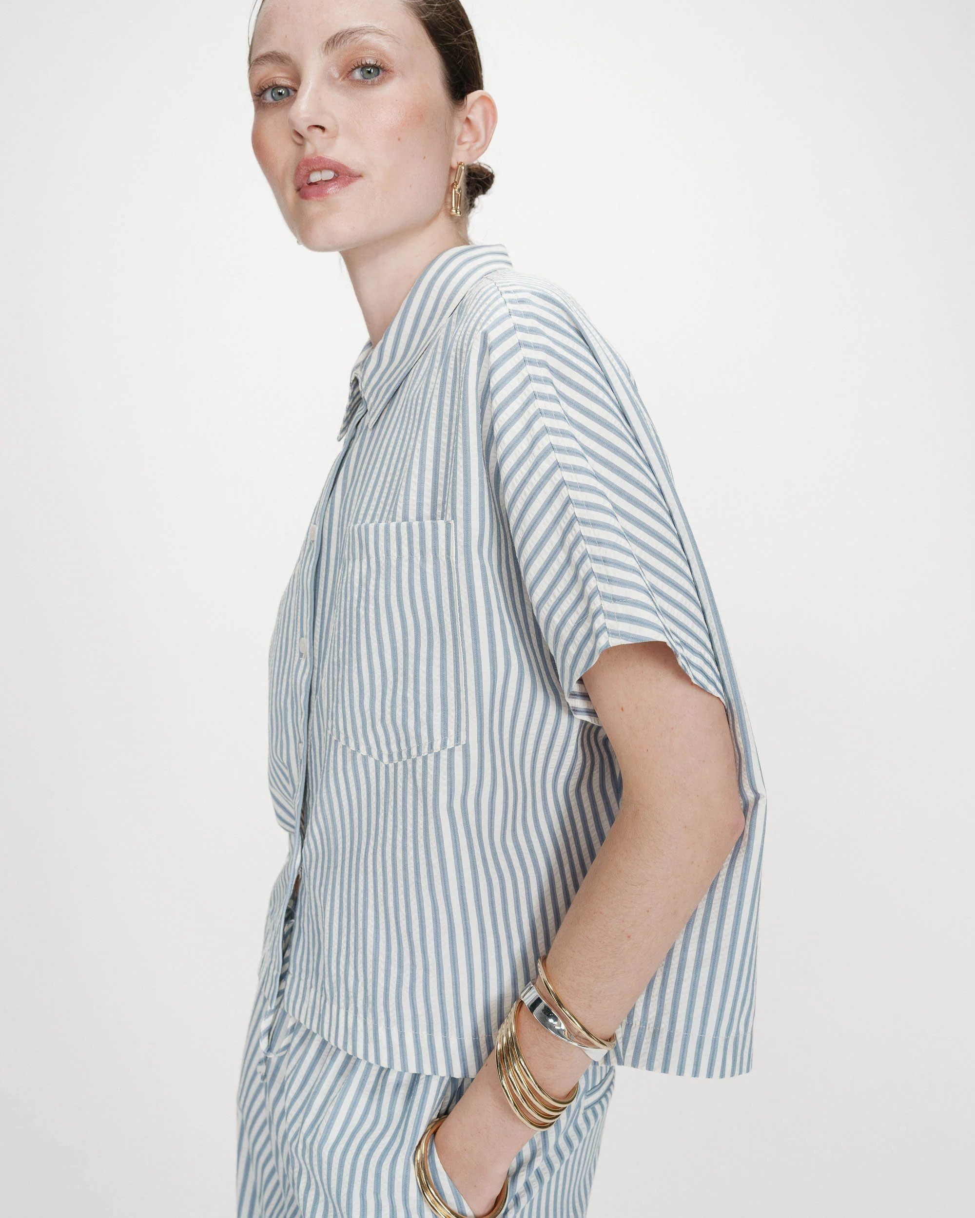 Grace & Mila Kurzarmbluse BLOUSE RAYEE OVERSIZE VERCIA - Oversize Bluse - gestreiftes Hemd