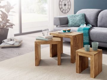 möbelando Satztisch 3er Set Satztisch MUMBAI Massiv-Holz Akazie Wohnzi, 3er Set Satztisch MUMBAI Massiv-Holz Akazie Wohnzimmer-Tisch Landhaus-Stil Beistelltisch dunkel-braun Naturholz