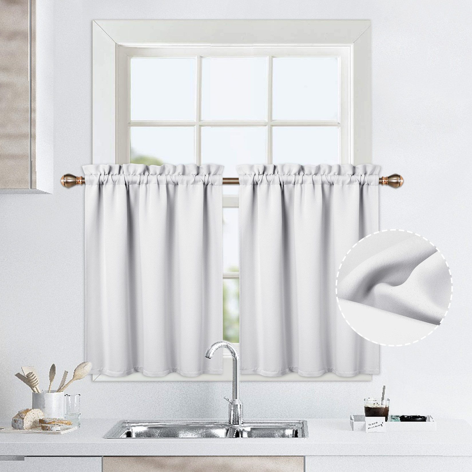 GarveeMore Gardine Verdunkelungsvorhang Scheibengardine Panneaux Kuvertstore, Thermoisolierende Verdunkelungsvorhänge für Küche und kleine Fenster – Bild 2 von 5