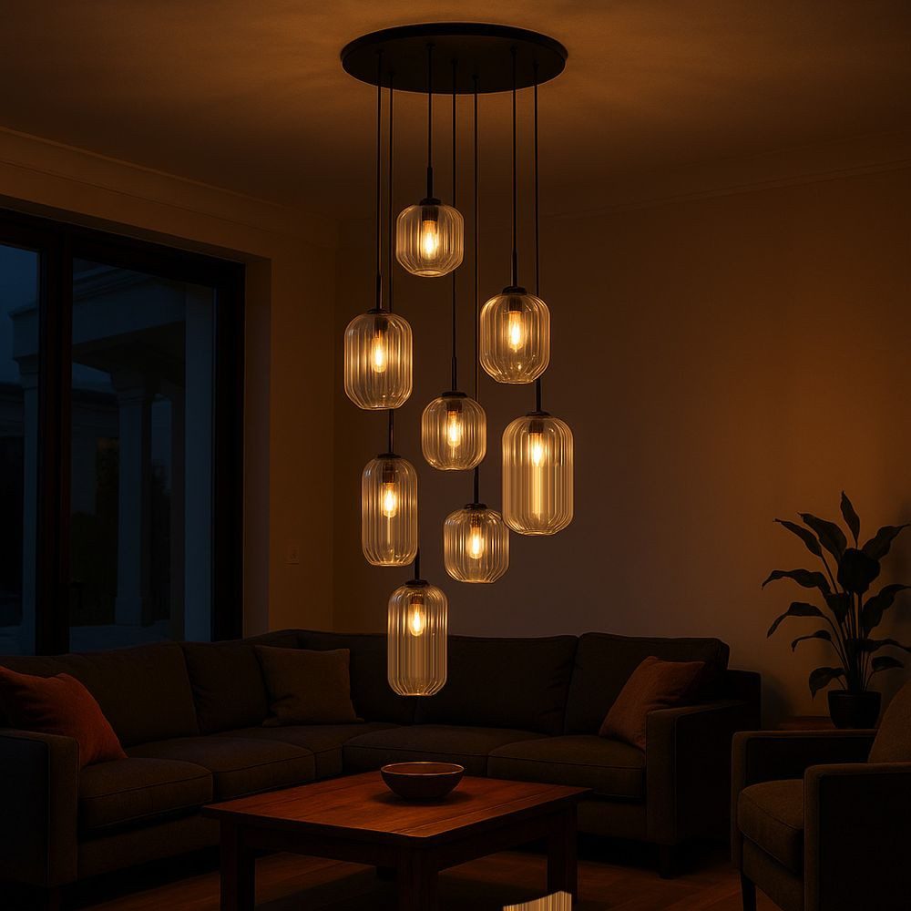 s.luce Pendelleuchte Velo Galerieleuchte 8-flg Ø80cm Baldachin Ø18/20/25cm Klar