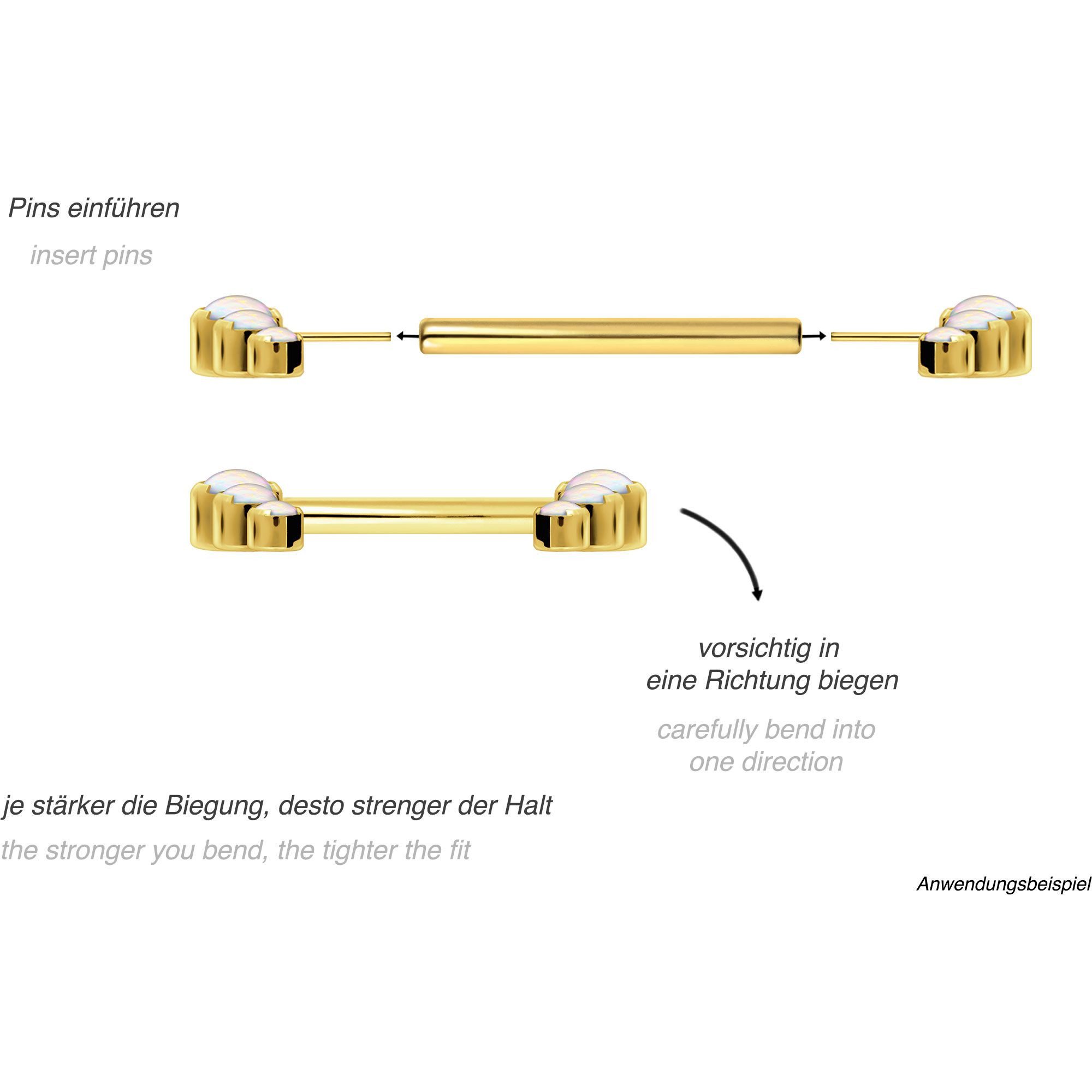 PIERCINGLINE Brustwarzenpiercing Titan Barbell mit Push Fit 5 SYNTHETISCHE OPALE (Barbells, 1-tlg)