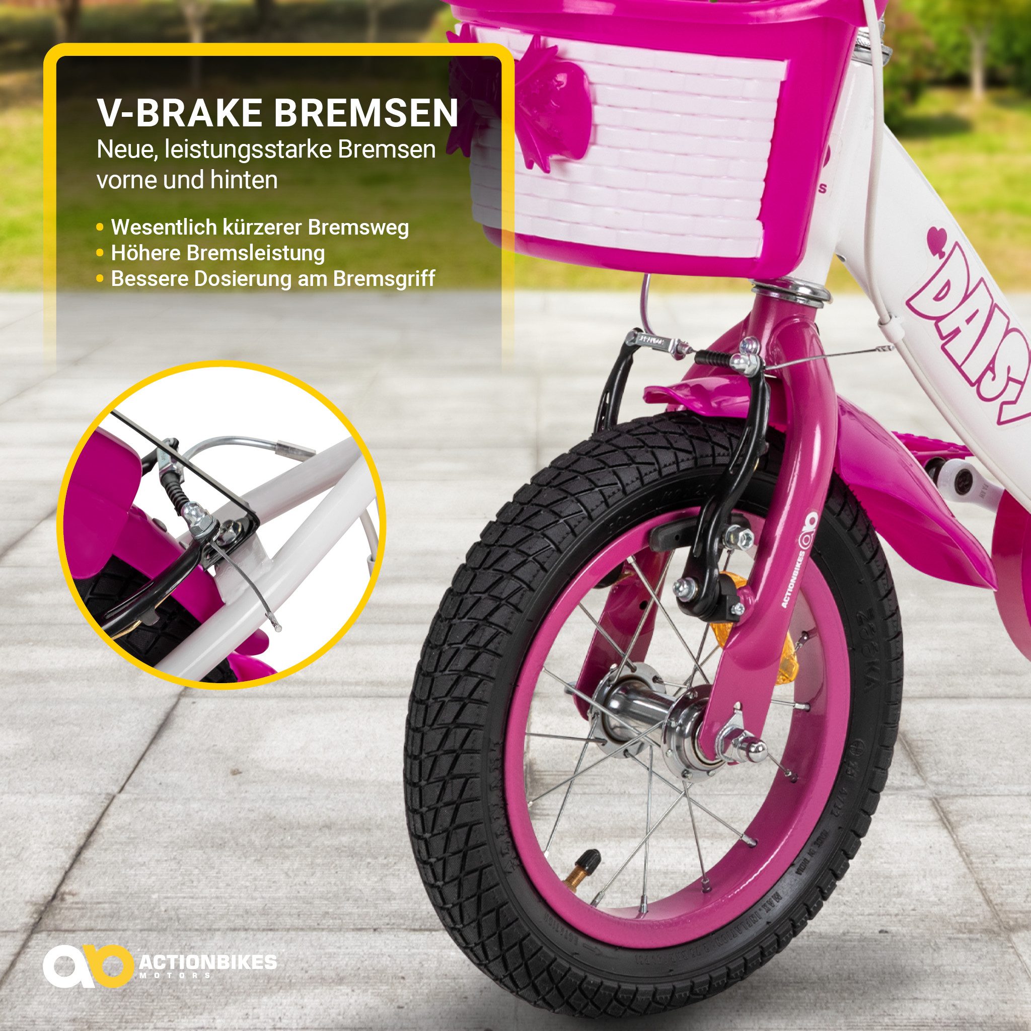 Actionbikes Motors Kinderfahrrad Daisy Fahrrad für Mädchen inkl. Trinkflasche und Korb, 1 Gang, (Kinderfahrrad ab 3 Jahre, Fahrrad Kinder, Kinderfahrrad 20 Zoll)