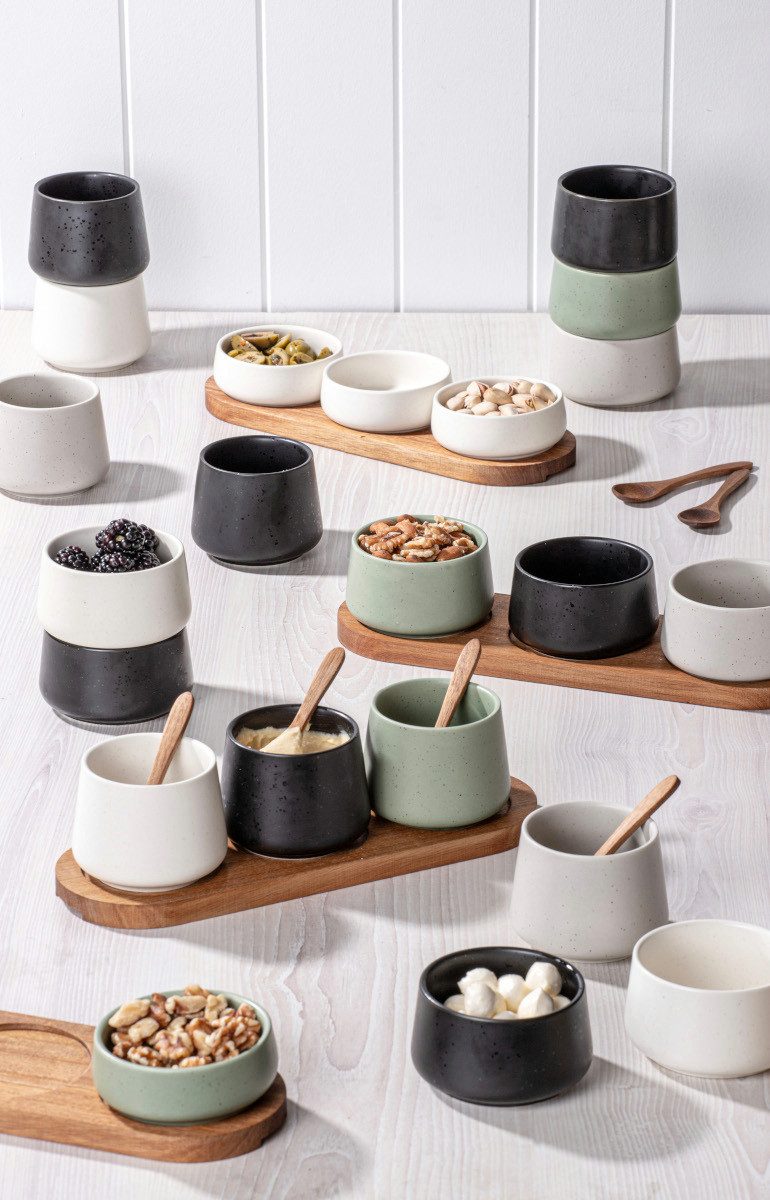 Ladelle Servierschüssel ELEMENTS Schalenset flach assortiert Set3, Steinzeug, (Schüsseln & Schalen), Elements Assorted Shallow 3pk Bowl Set 9.4x9.4x3.5cm