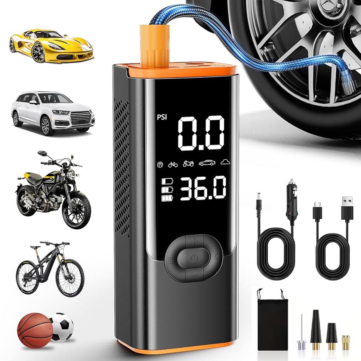 AeroAxis Akku-Luftpumpe Elektrische Luftpumpe, wiederaufladbare Luftpumpe 8000 mAh 180 PSI, mit Digitale LCD-Bildschirm für Auto Fahrrad Motorrad Bälle