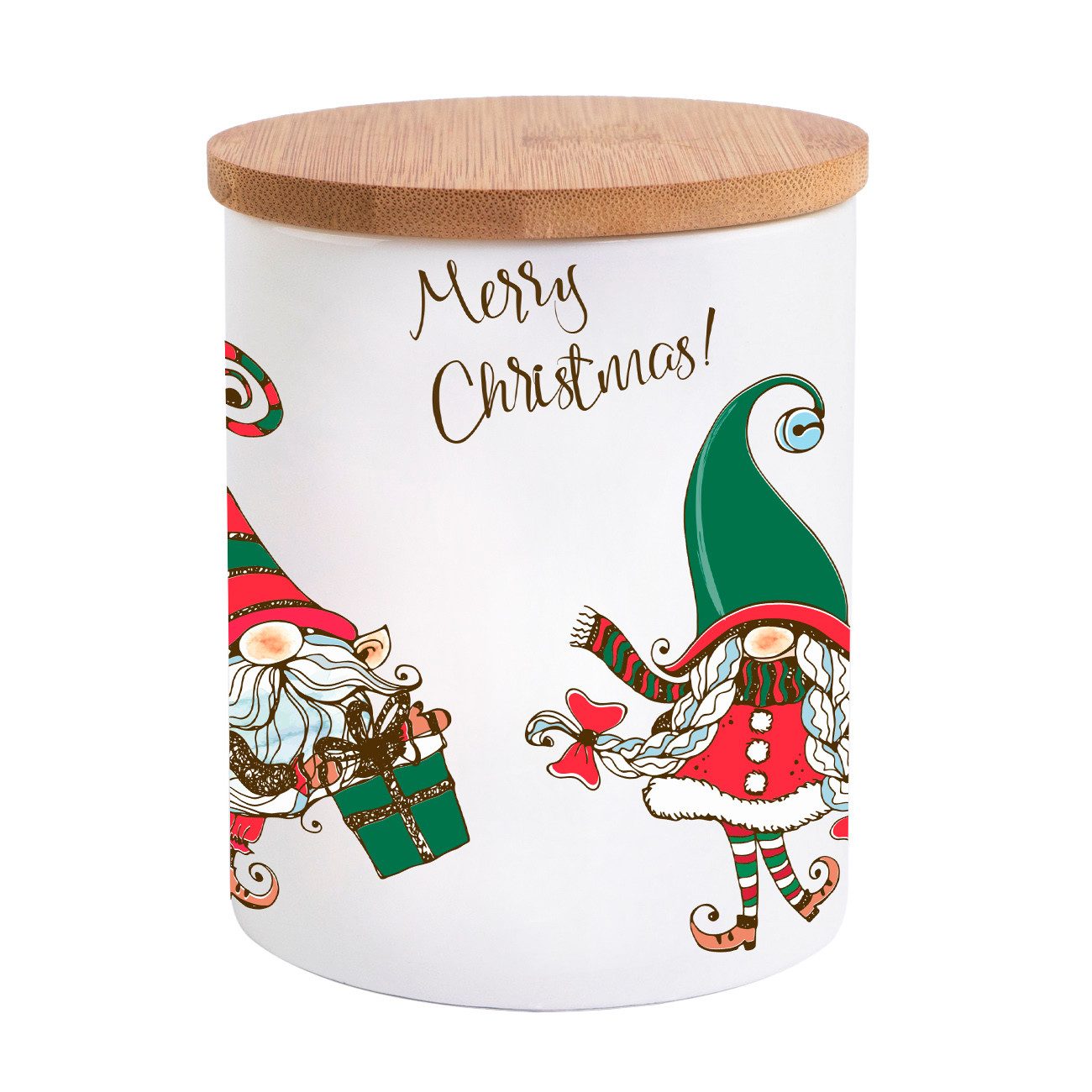 Geda Labels GmbH Vorratsdose Merry Christmas Wichtel, Keramik, (1-tlg), Weiß, 620ml, spülmaschinengeeignet
