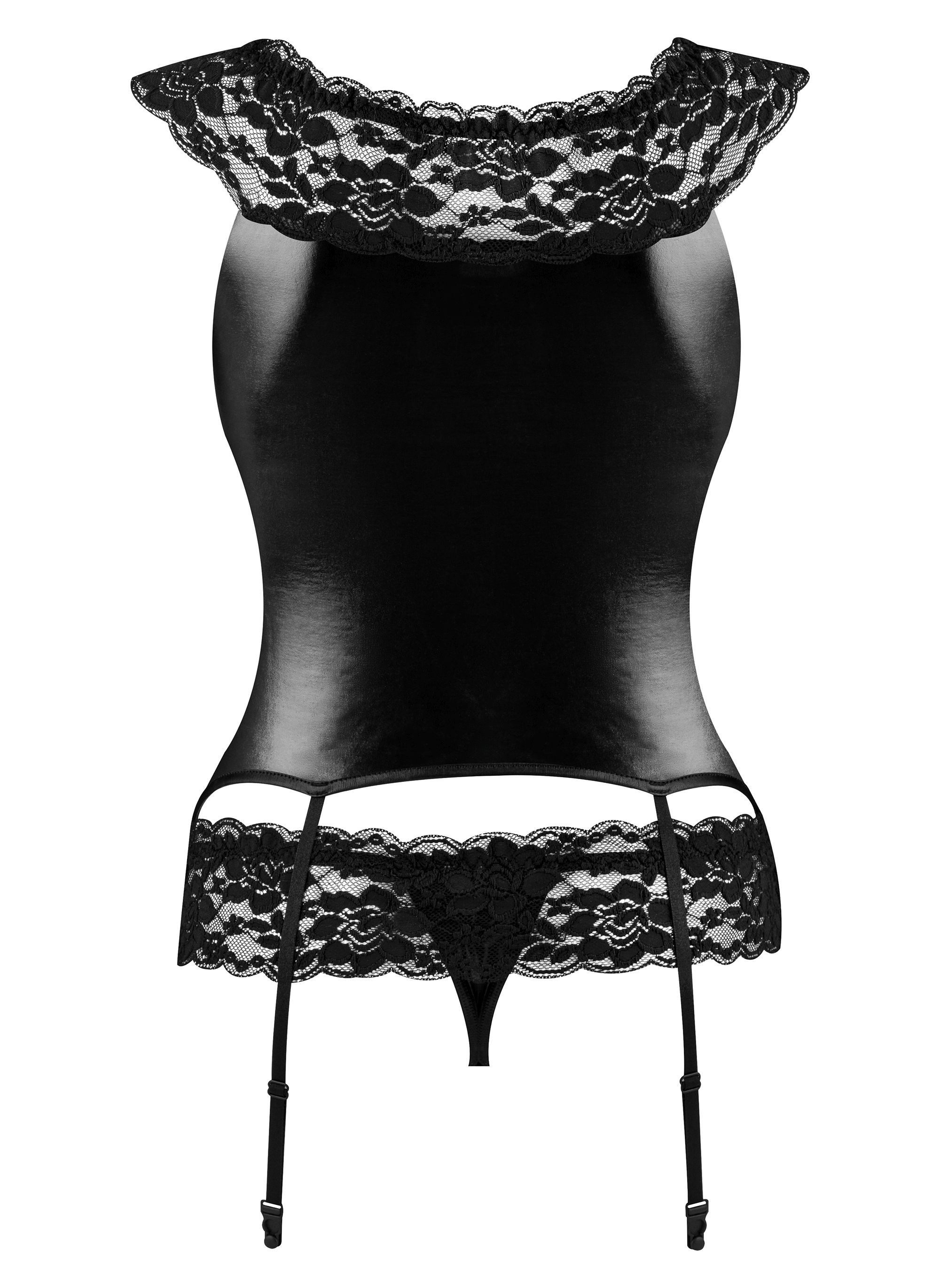 Beauty Night Fashion Corsage Corsage Raven schwarz mit String Kunstleder (Set)