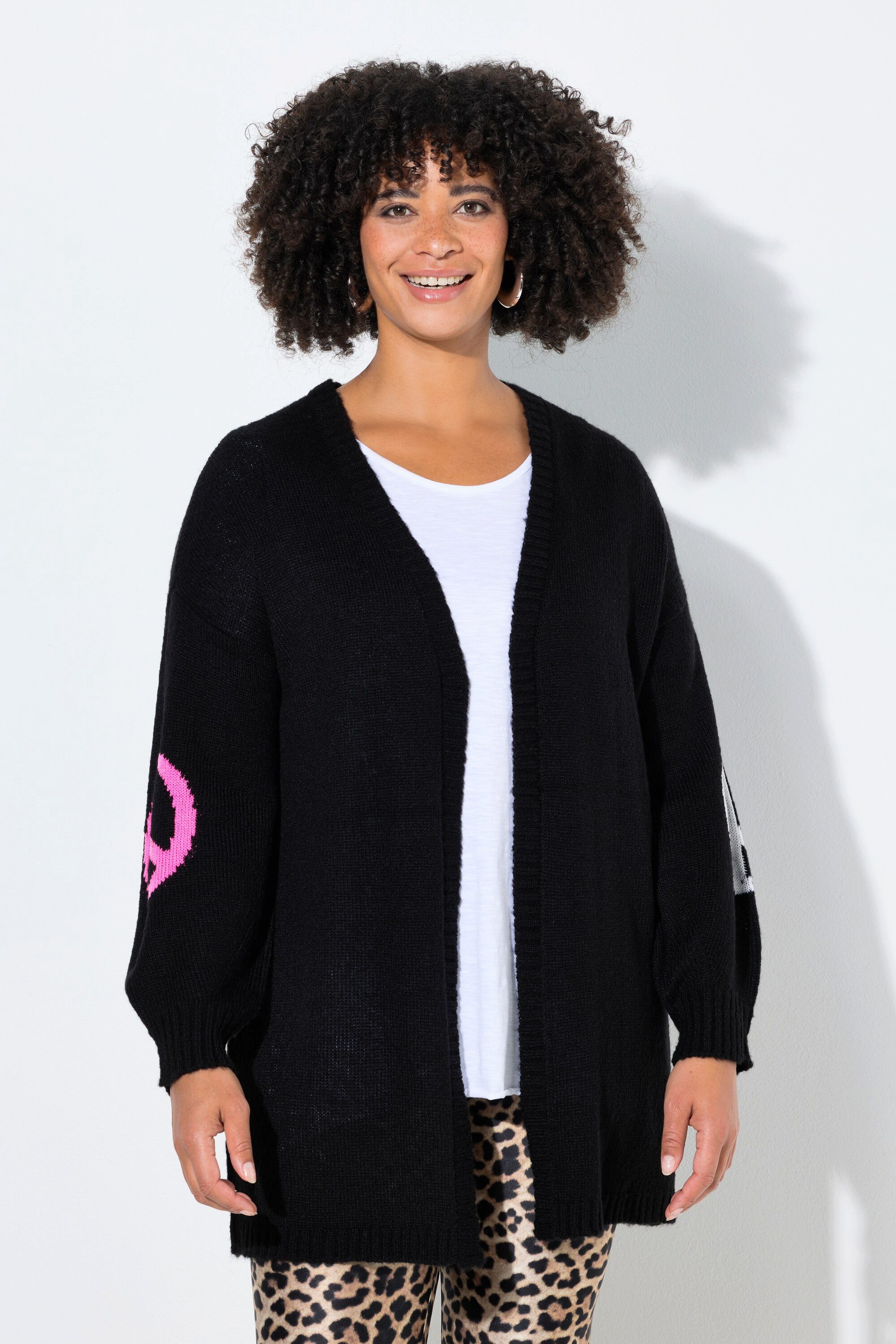 Angel of Style Strickjacke Strickjacke offener Loose Fit Peace-Zeichen