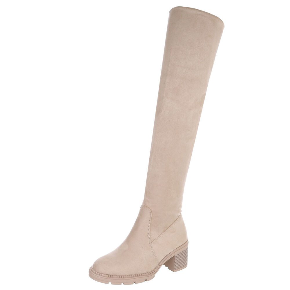 Ital-Design Eleganter Overkneestiefel mit Blockabsatz für Damen Overkneestiefel (90827533) Blockabsatz Stiefel in Beige