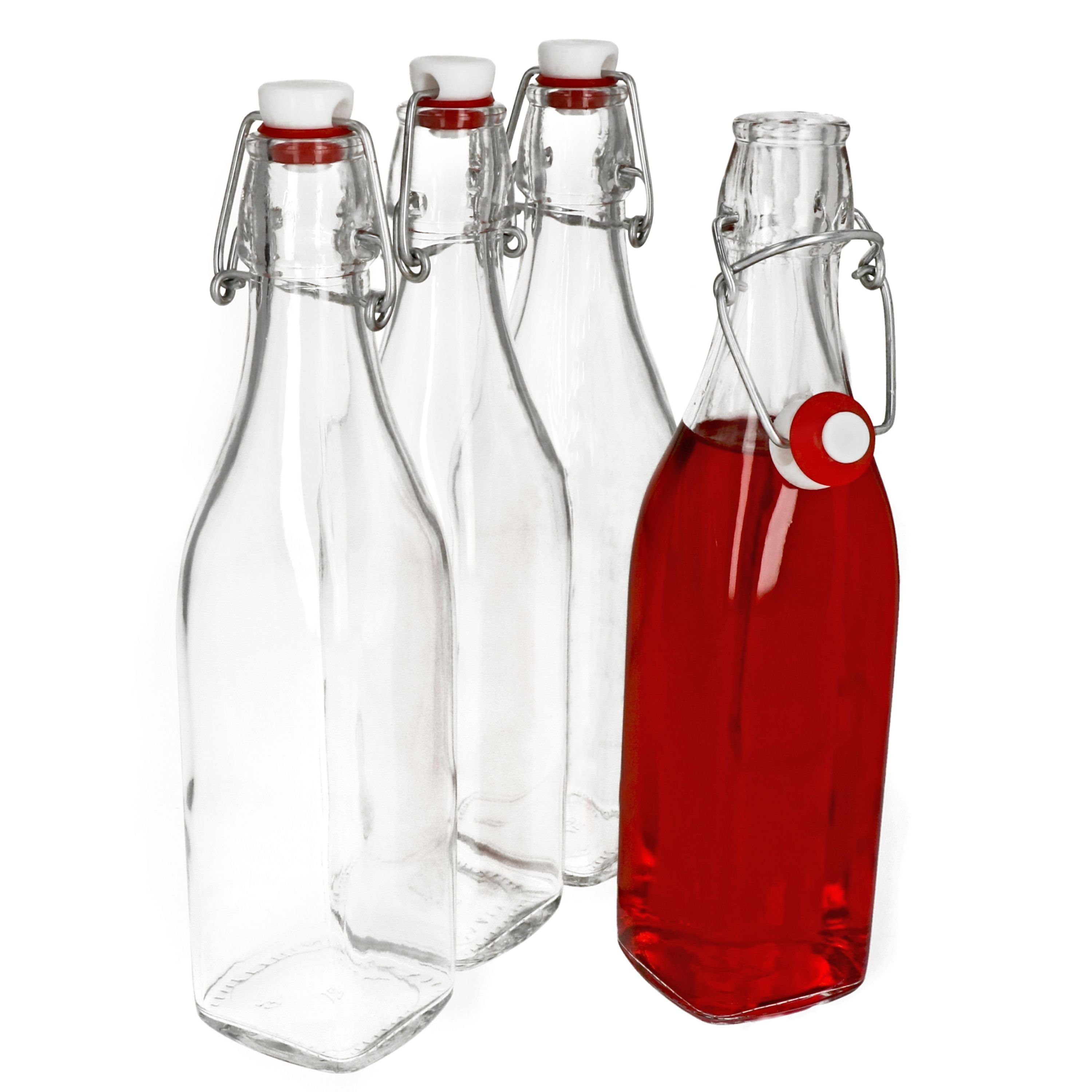 Bormioli Rocco Vorratsglas 4er Set Glasflaschen Serie Swing mit Bügelverschluss 0,50 Liter, Glas
