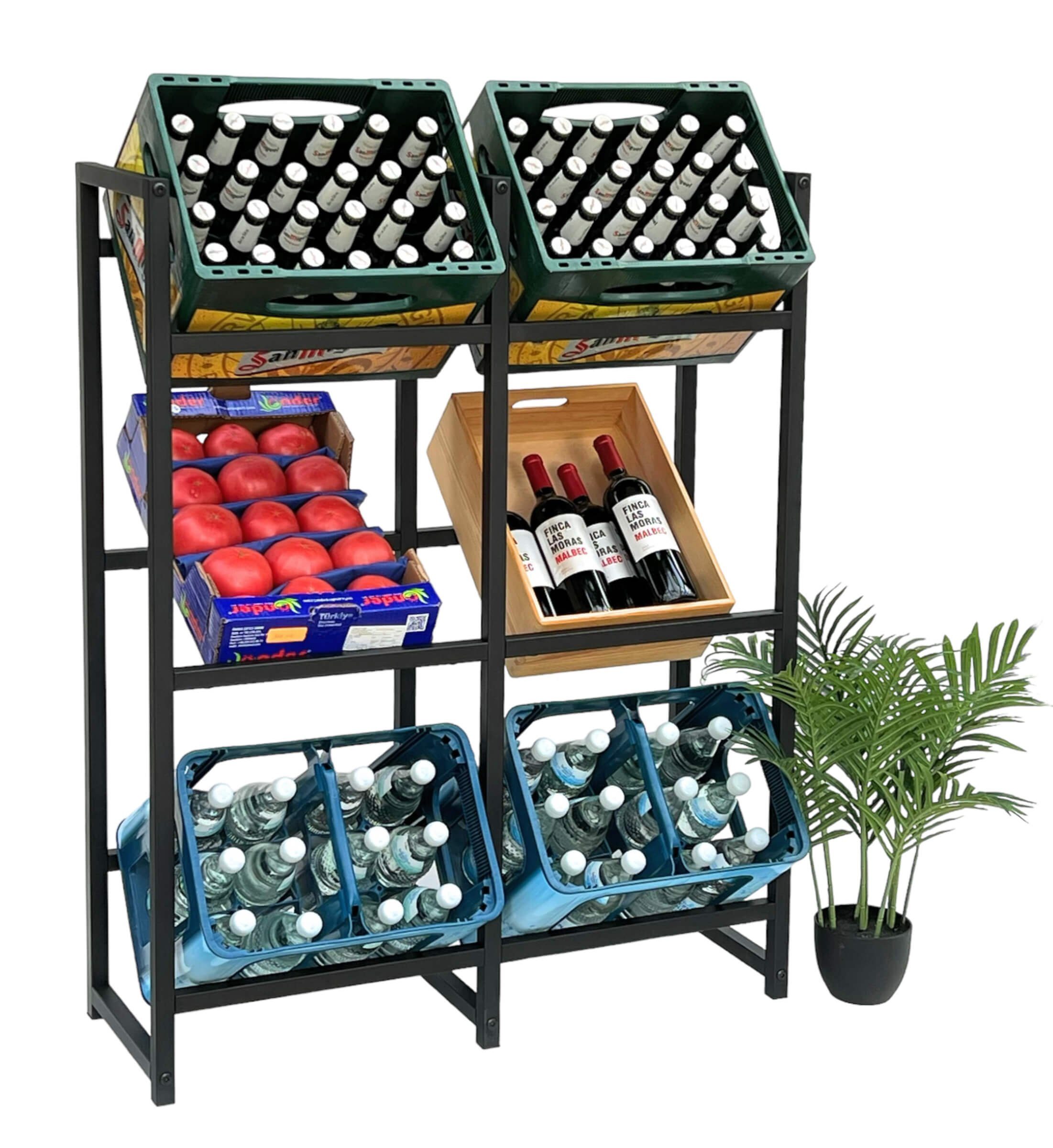 DanDiBo Eckregal Getränkekistenregal 6 Kisten Schwarz Metall Stehend 96477 Getränke