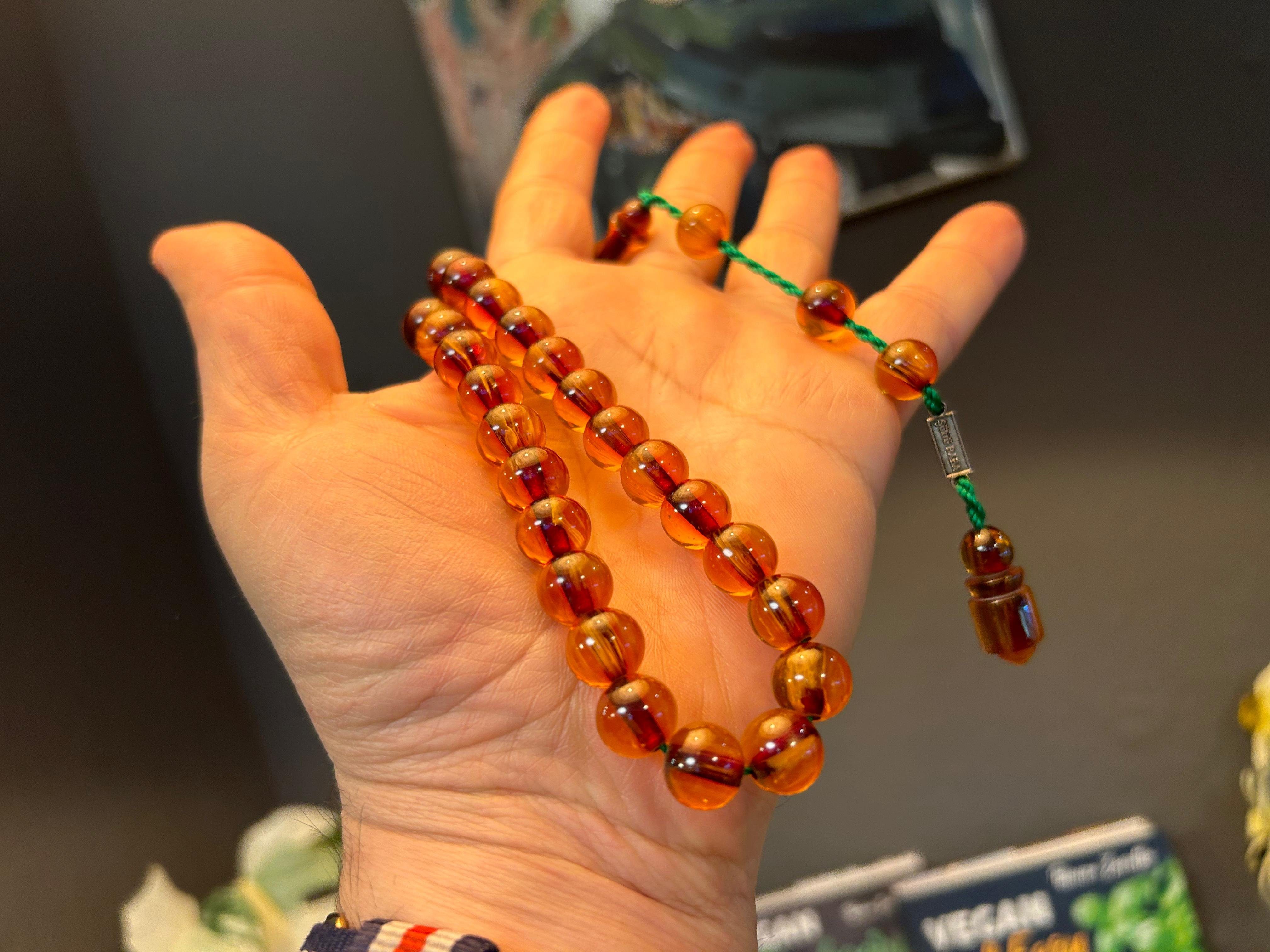 TesbihBid Kettenanhänger Sistemli Tesbih (Gebetskette islamisches Geschenk kuka Tesbih, Misbaha islam, Tasbih Namaz Tasbeeh Amber Sandalous, 33-tlg, Special)