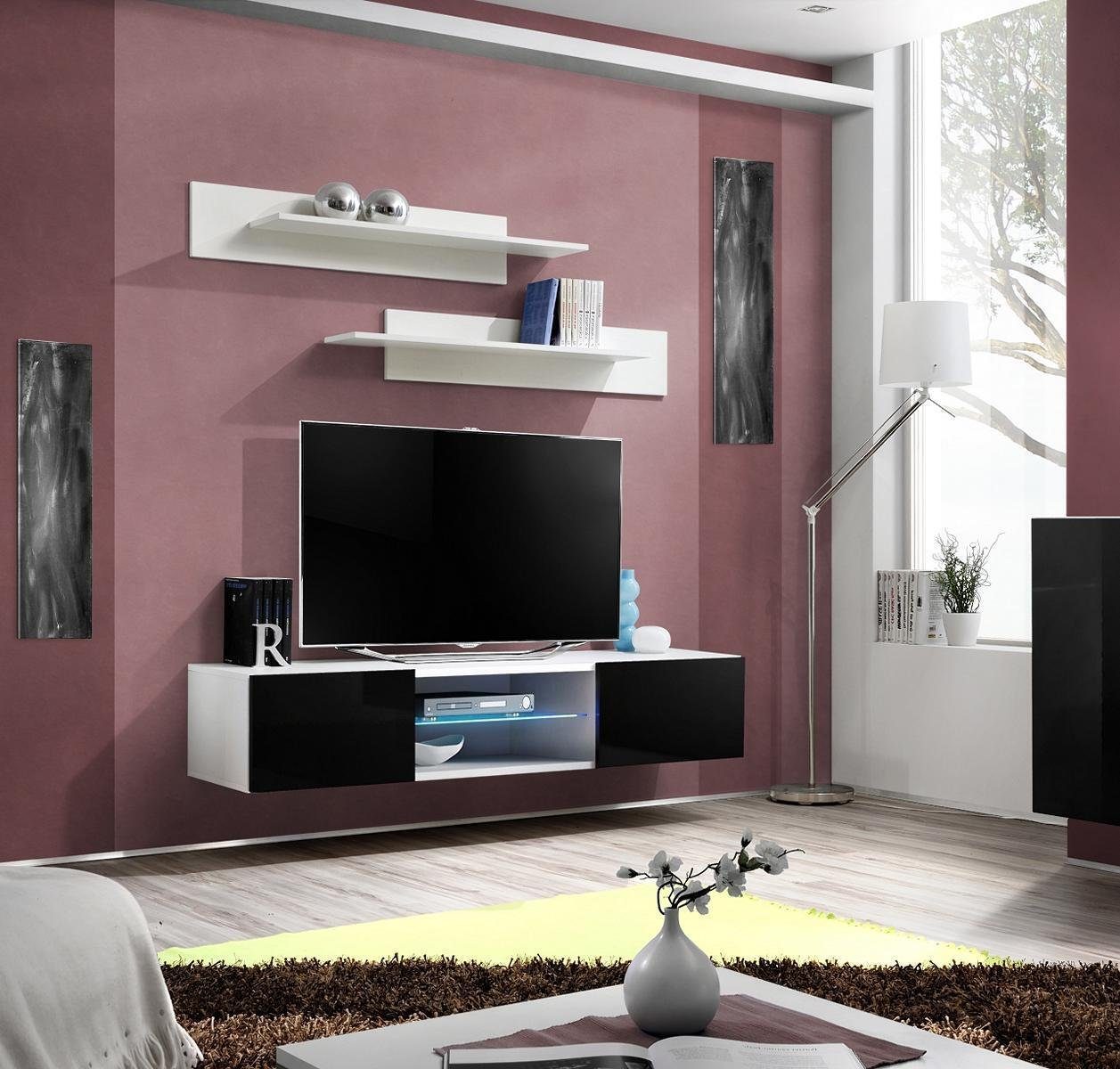 JVmoebel Wohnwand Luxus Wohnwand Set Wandregale Moderne TV Ständer Möbel Modern Design, (2-St), Made in Europa