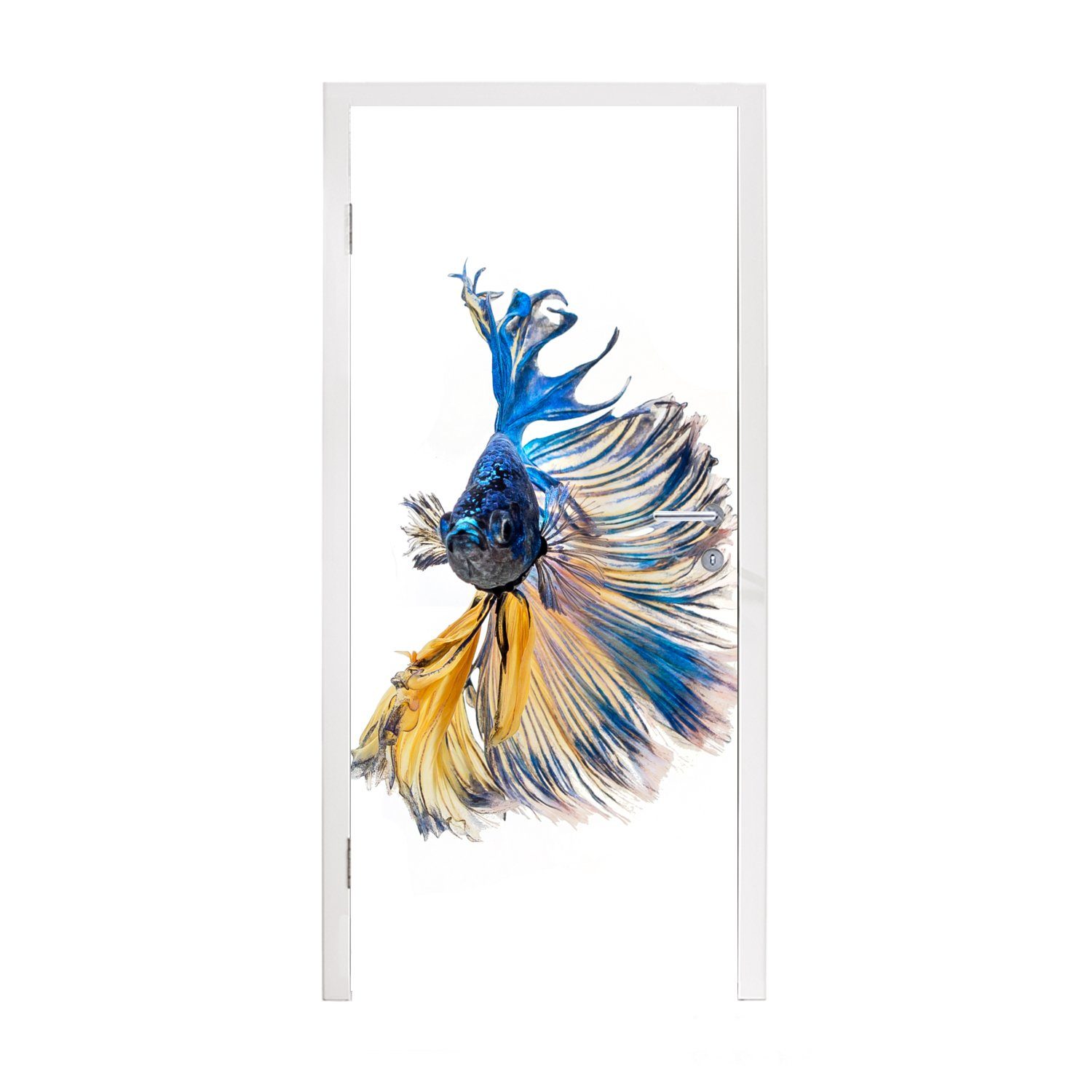 (1 Türtapete Schwanz cm Tür, St), - - 75x205 Fototapete Matt, bedruckt, MuchoWow für Fisch Türaufkleber, Blau,