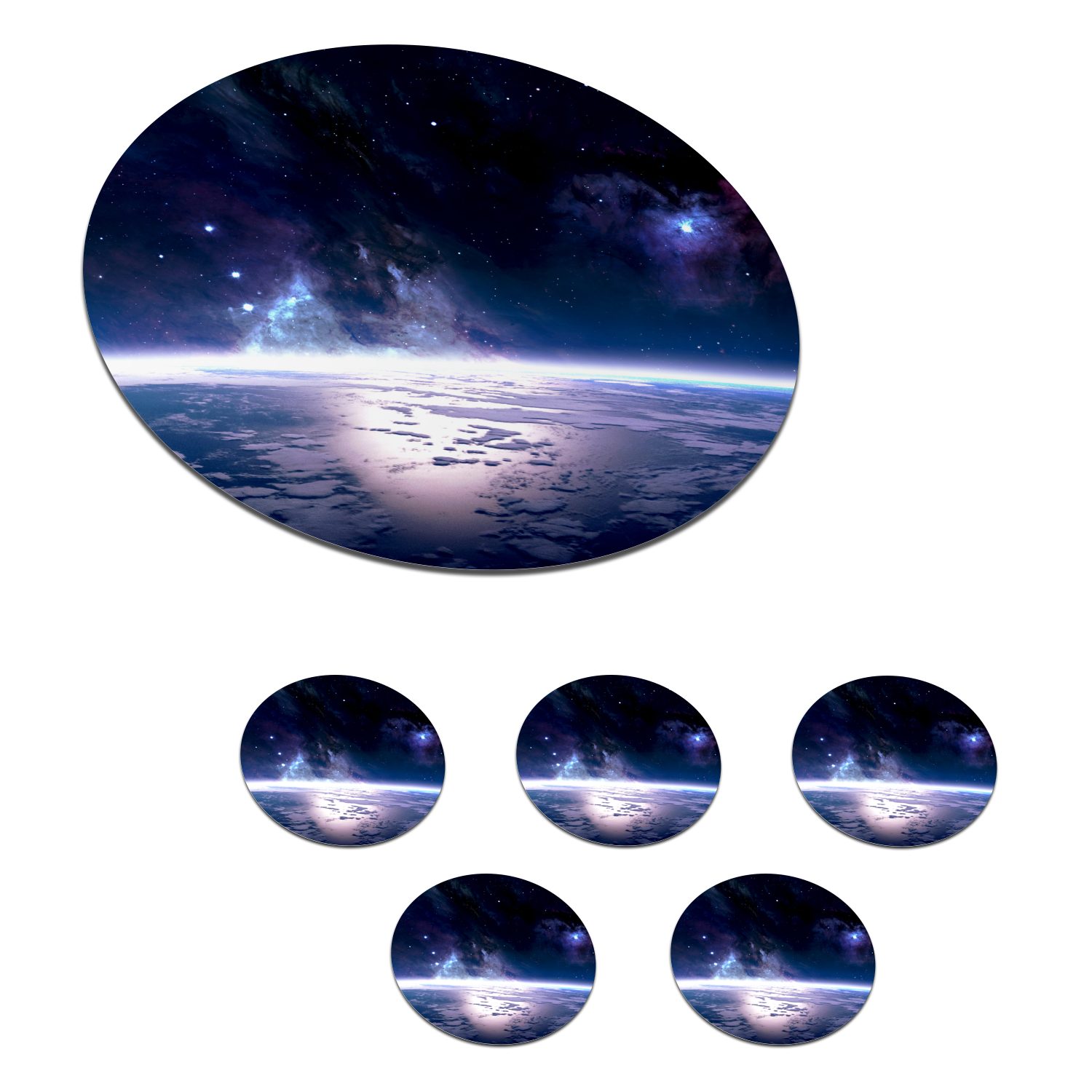 MuchoWow Glasuntersetzer Erde - Sterne - Weltraum, Zubehör für Gläser, 6-tlg., Getränkeuntersetzer, Tassenuntersetzer, Korkuntersetzer, Tasse, Becher
