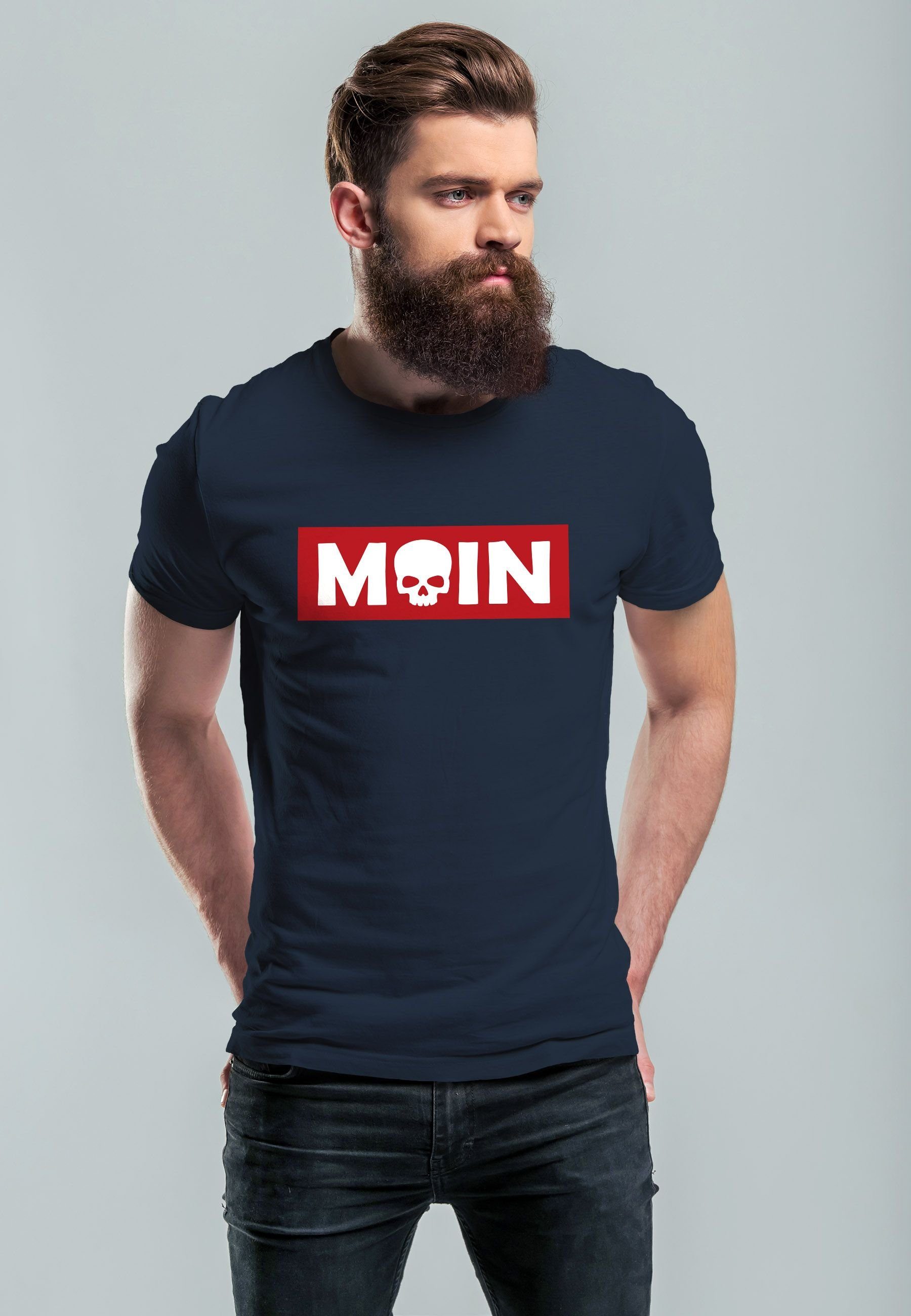 Neverless Print-Shirt Herren T-Shirt Schriftzug Moin günstig online kaufen