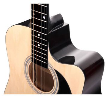 Classic Cantabile Westerngitarre mit Tonabnehmer WS-10-CE, Dreadnought-Style mit Cutaway, Starter-Set, Inkl. Tasche, Plektren, Ersatz-Saiten und Stimmpfeife, 3-Band-EQ (Bass, Middle, Treble) + Presence