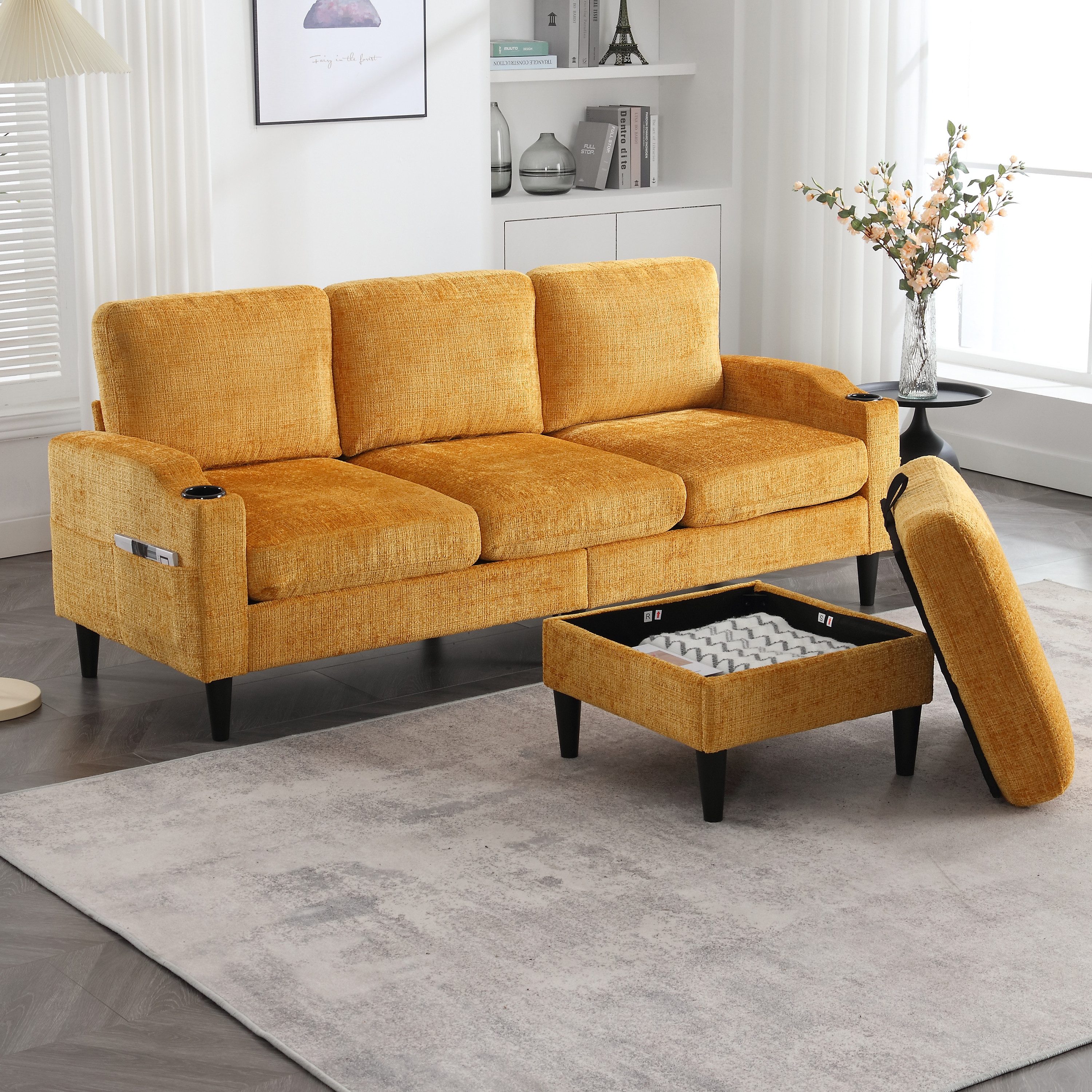 Odikalo 3-Sitzer Wohnzimmersofa Loungesofa mit Hocker günstig online kaufen